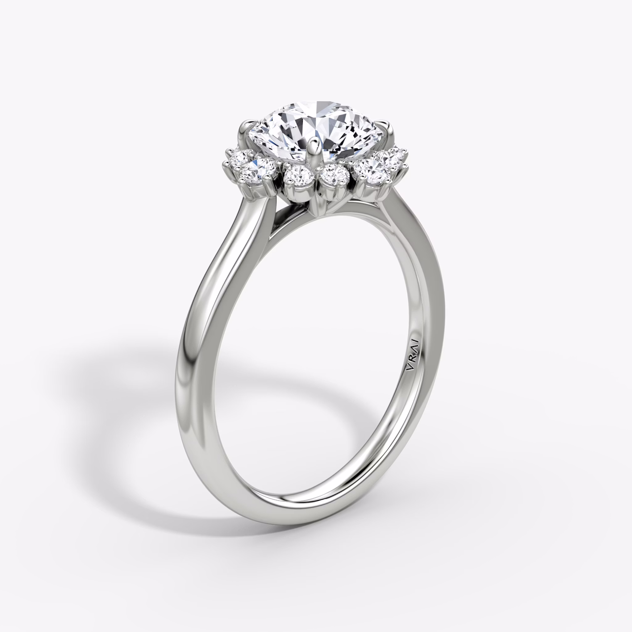 The Aurora Halo | Round Brilliant | 18k | White Gold | bandAccent: Plain | caratWeight: other | diamondOrientation: vertical