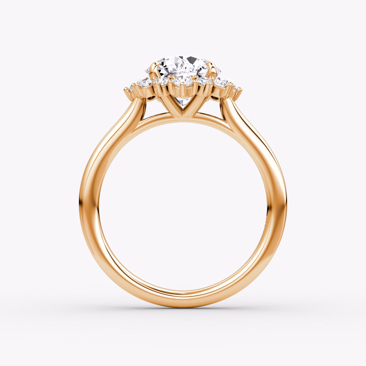 The Aurora Halo | Round Brilliant | 14k | Rose Gold | bandAccent: Plain | caratWeight: 1.0ct | diamondOrientation: vertical