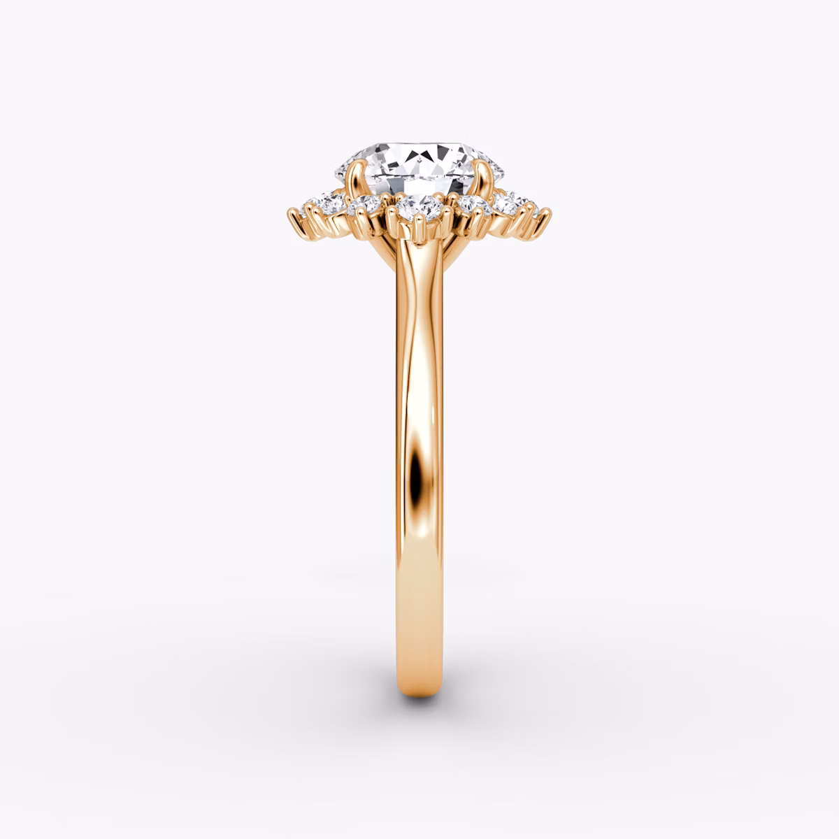 The Aurora Halo | Round Brilliant | 14k | Rose Gold | bandAccent: Plain | caratWeight: 1.0ct | diamondOrientation: vertical