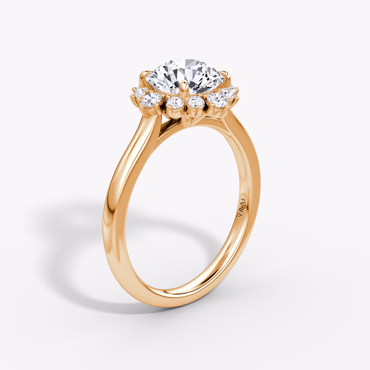 The Aurora Halo | Round Brilliant | 14k | Rose Gold | bandAccent: Plain | caratWeight: 1.0ct | diamondOrientation: vertical