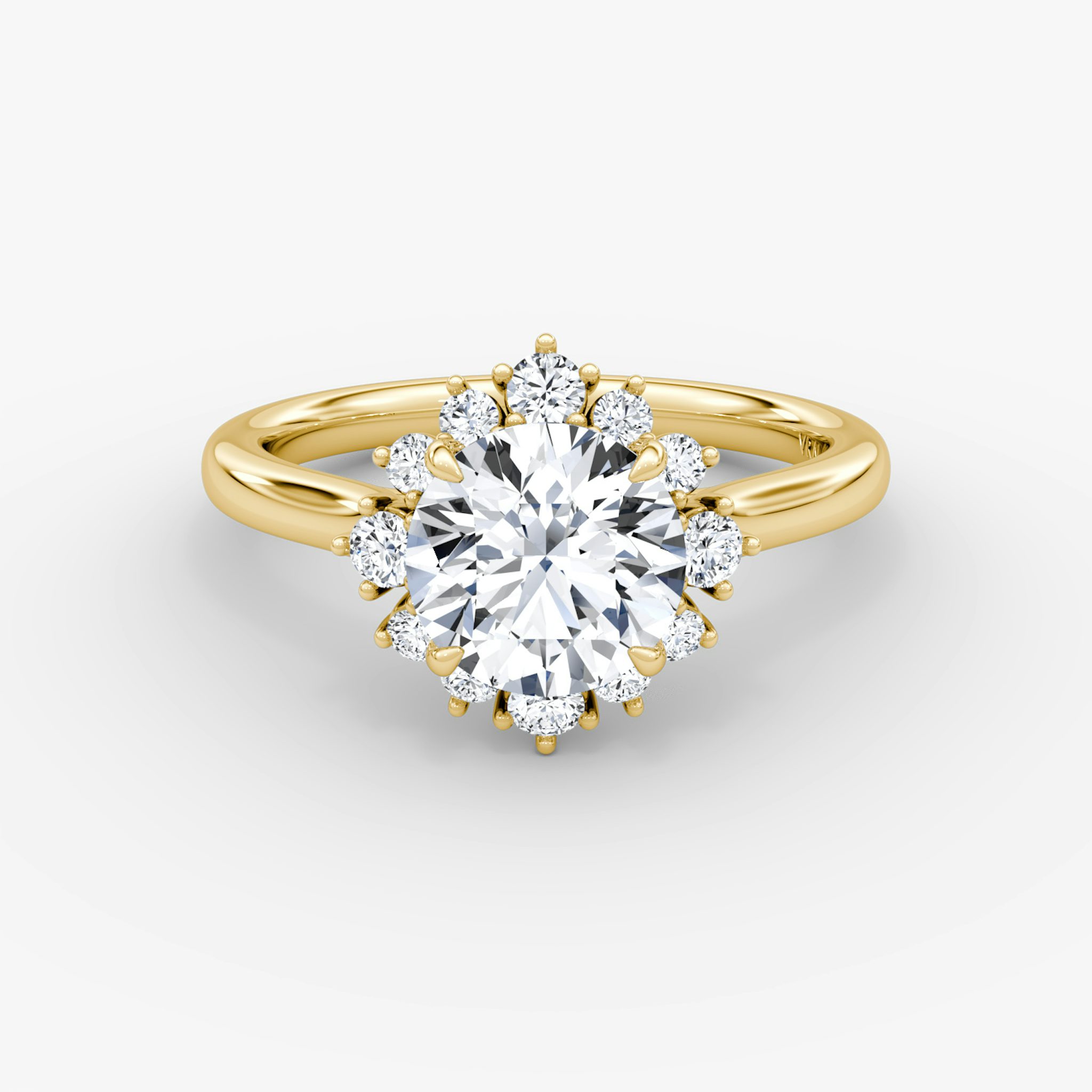 The Aurora Halo | Round Brilliant | 18k | Yellow Gold | bandAccent: Plain | caratWeight: other | diamondOrientation: vertical