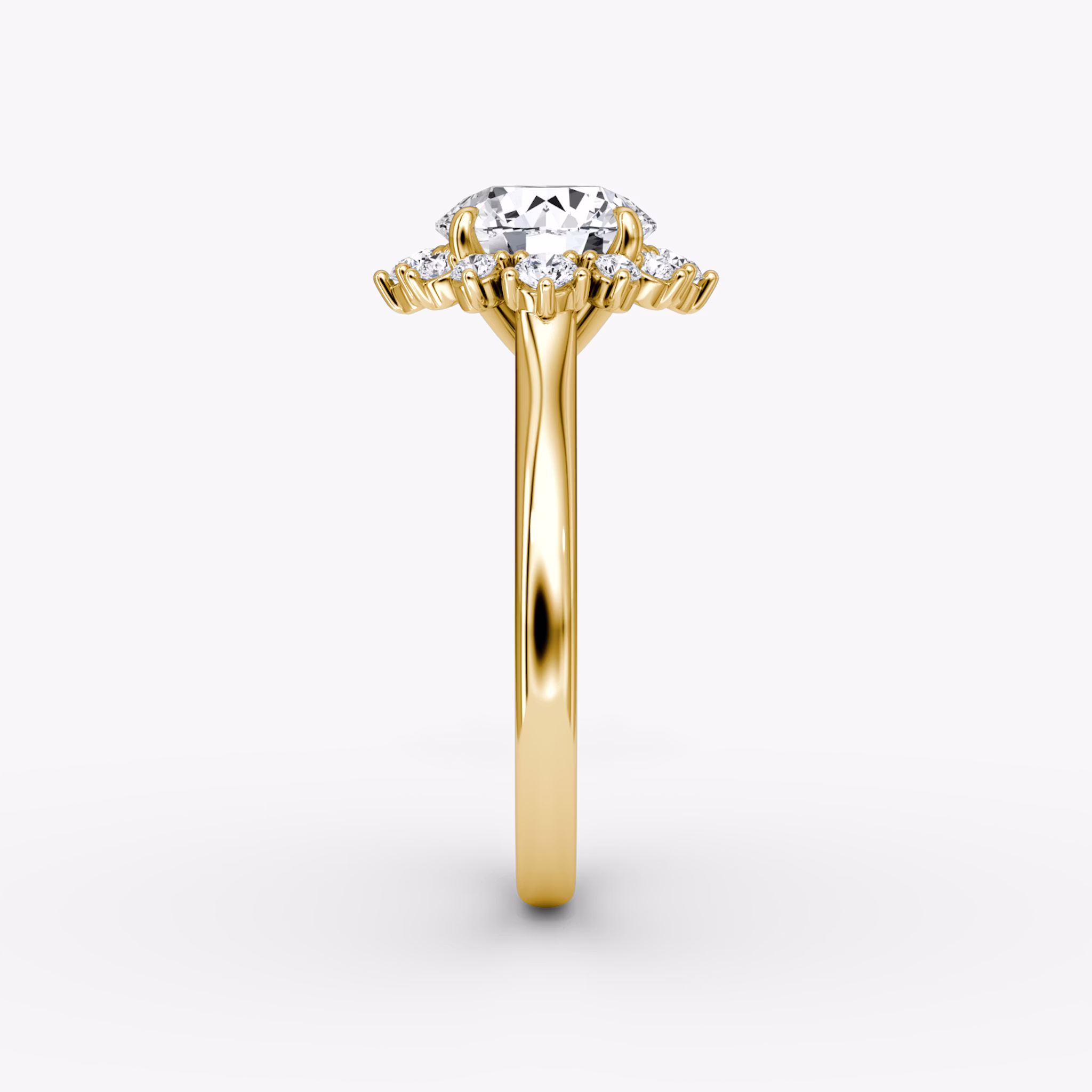 The Aurora Halo | Round Brilliant | 18k | Yellow Gold | bandAccent: Plain | caratWeight: other | diamondOrientation: vertical