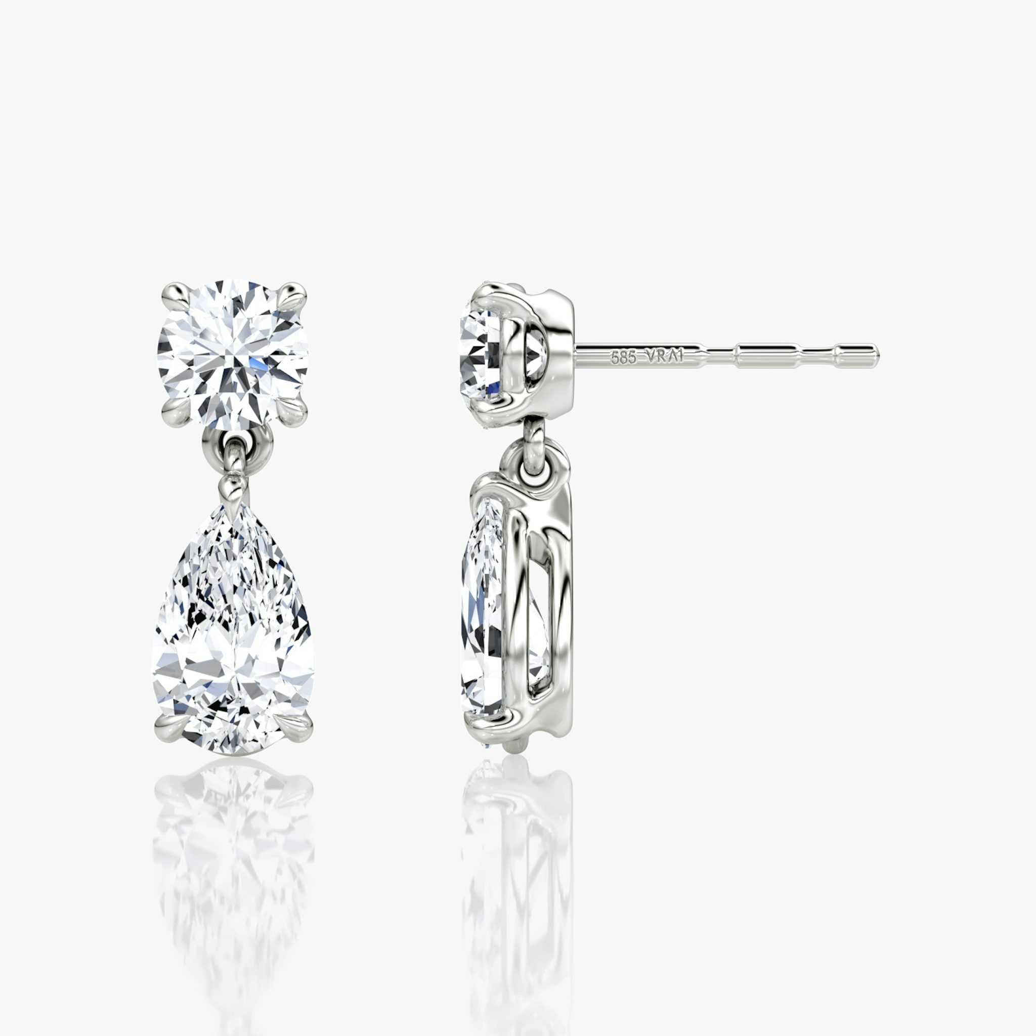 Signature Drop Earring | Round Brilliant and Pear | 14k | White Gold | caratWeight: 0.75ct