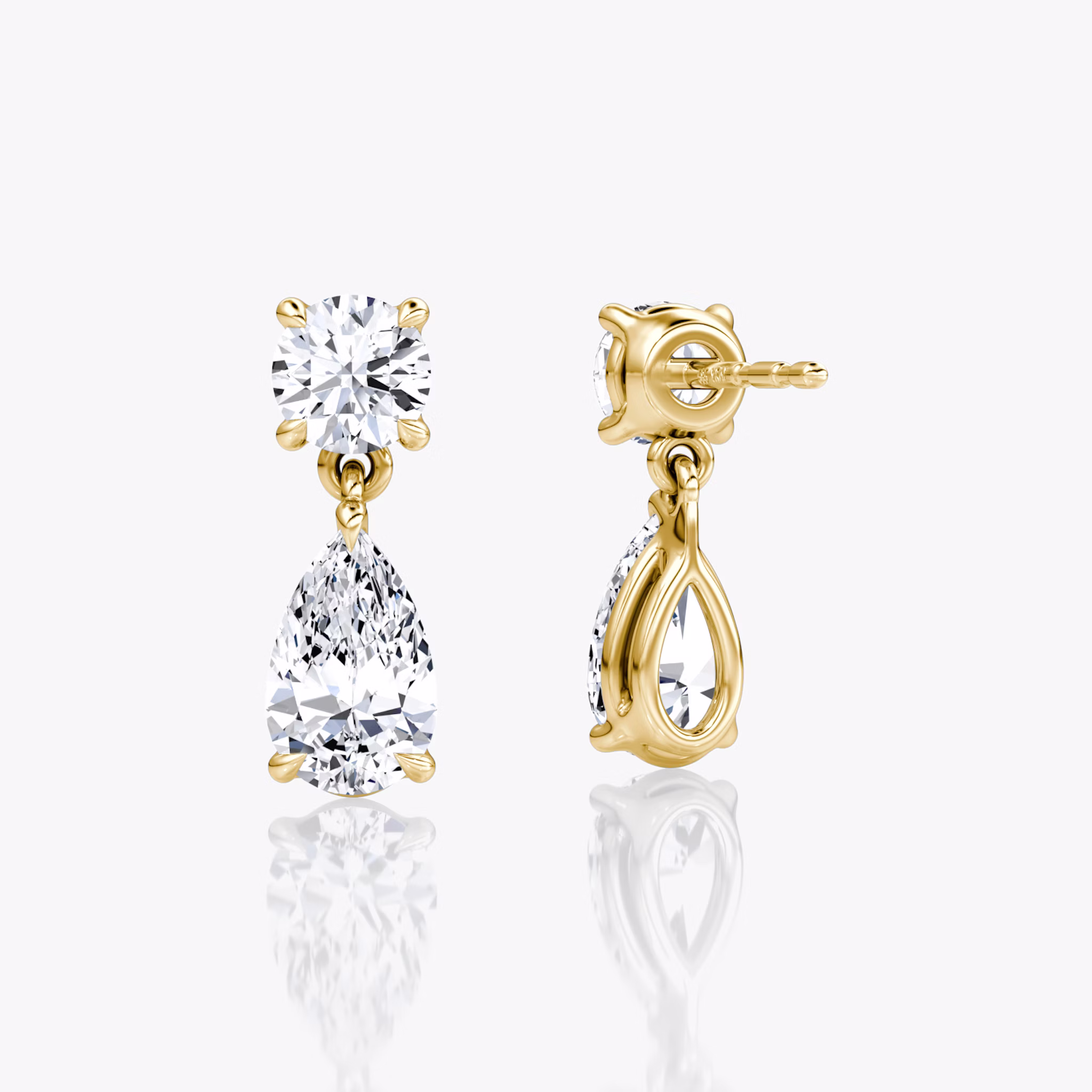 Signature Drop Earring | Round Brilliant and Pear | 14k | Yellow Gold | caratWeight: 0.75ct