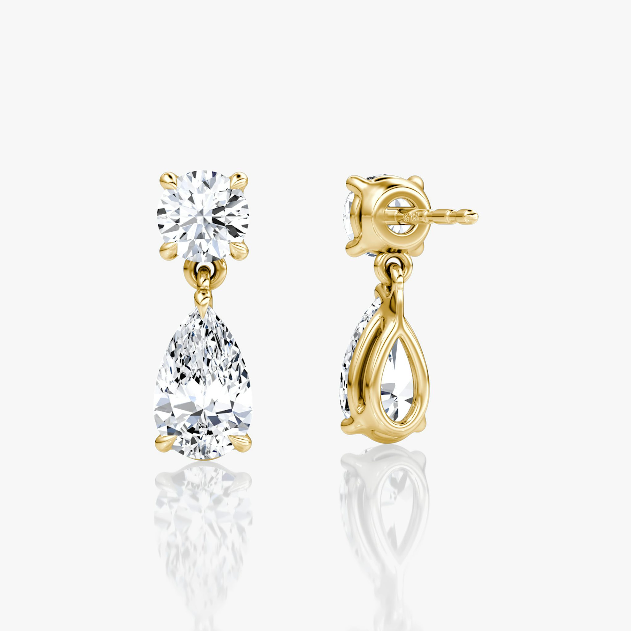 Signature Drop Earring | Round Brilliant and Pear | 14k | Yellow Gold | caratWeight: 0.75ct