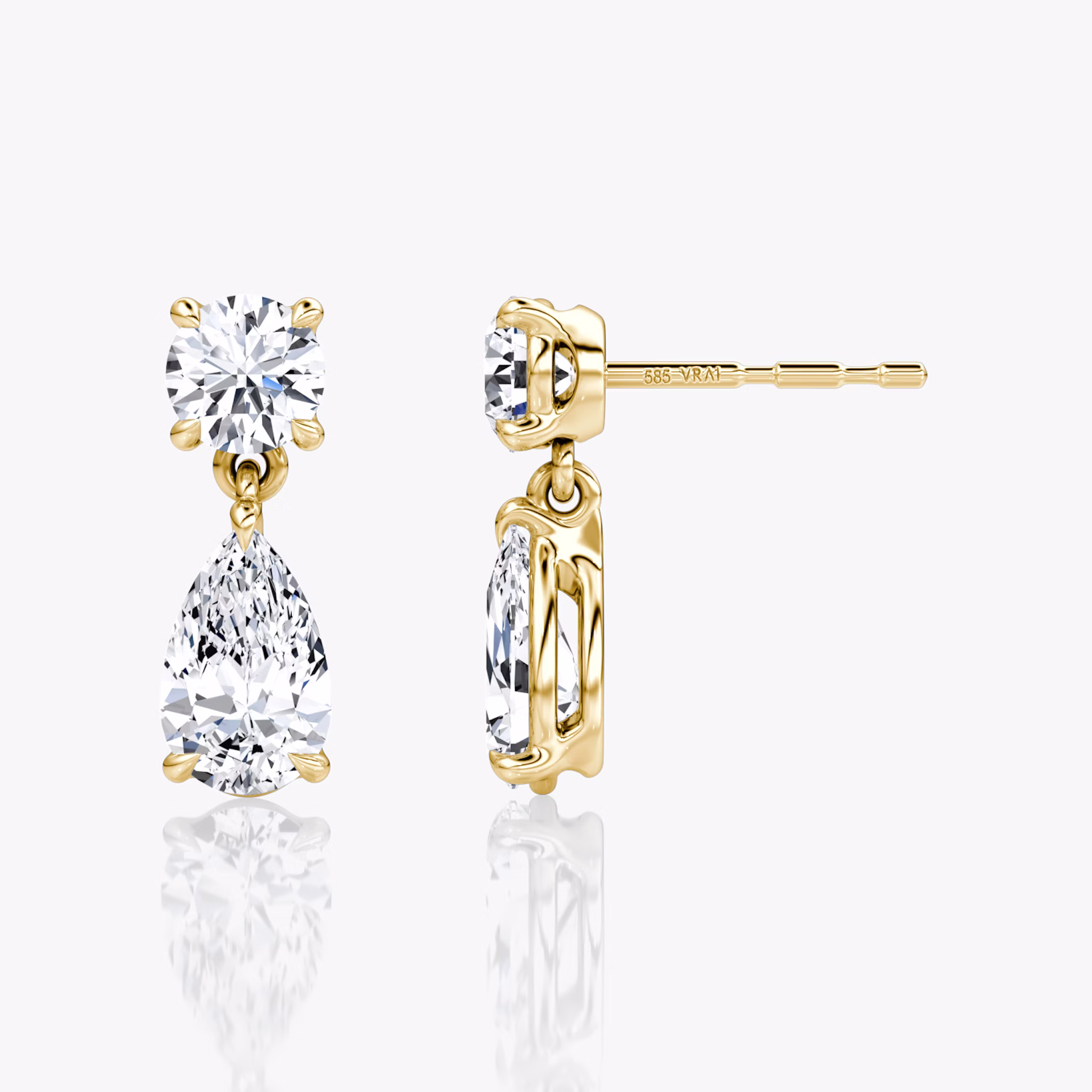 Signature Drop Earring | Round Brilliant and Pear | 14k | Yellow Gold | caratWeight: 0.75ct
