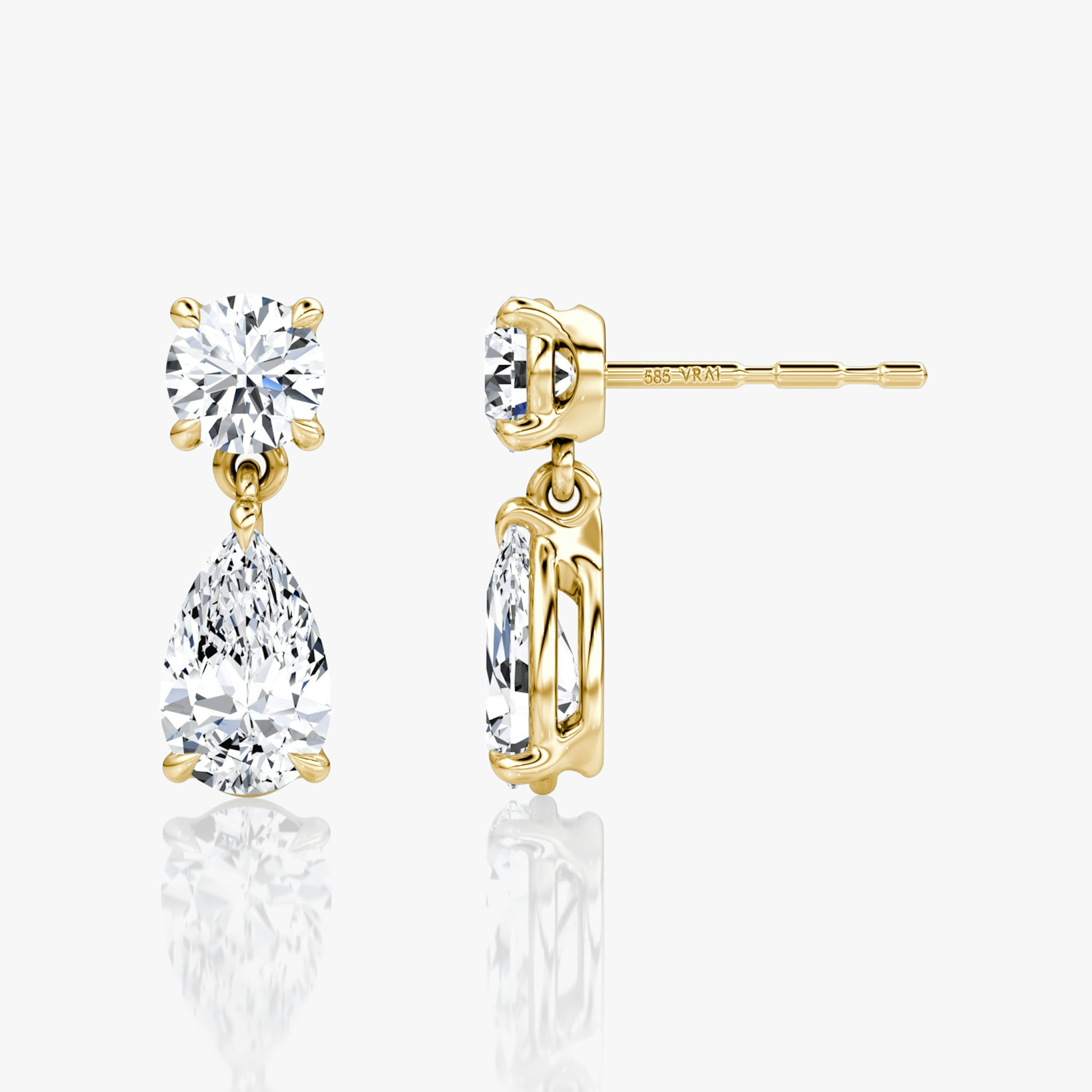 Signature Drop Earring | Round Brilliant and Pear | 14k | Yellow Gold | caratWeight: 0.75ct