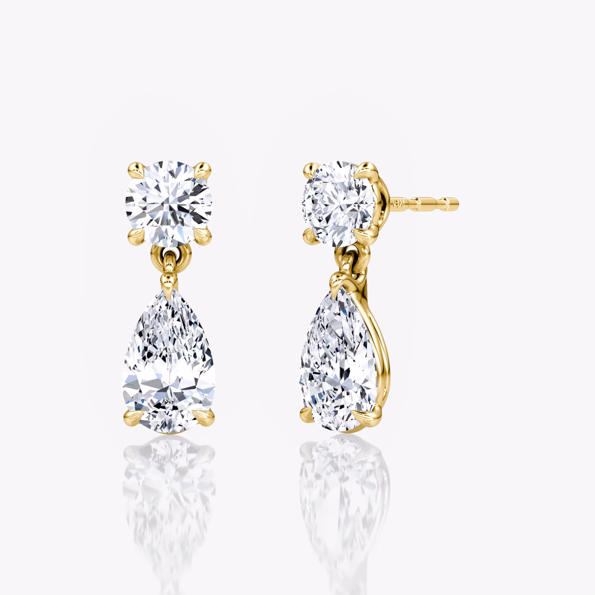 Signature Drop Earring Round Brilliant and Pear | Yellow Gold