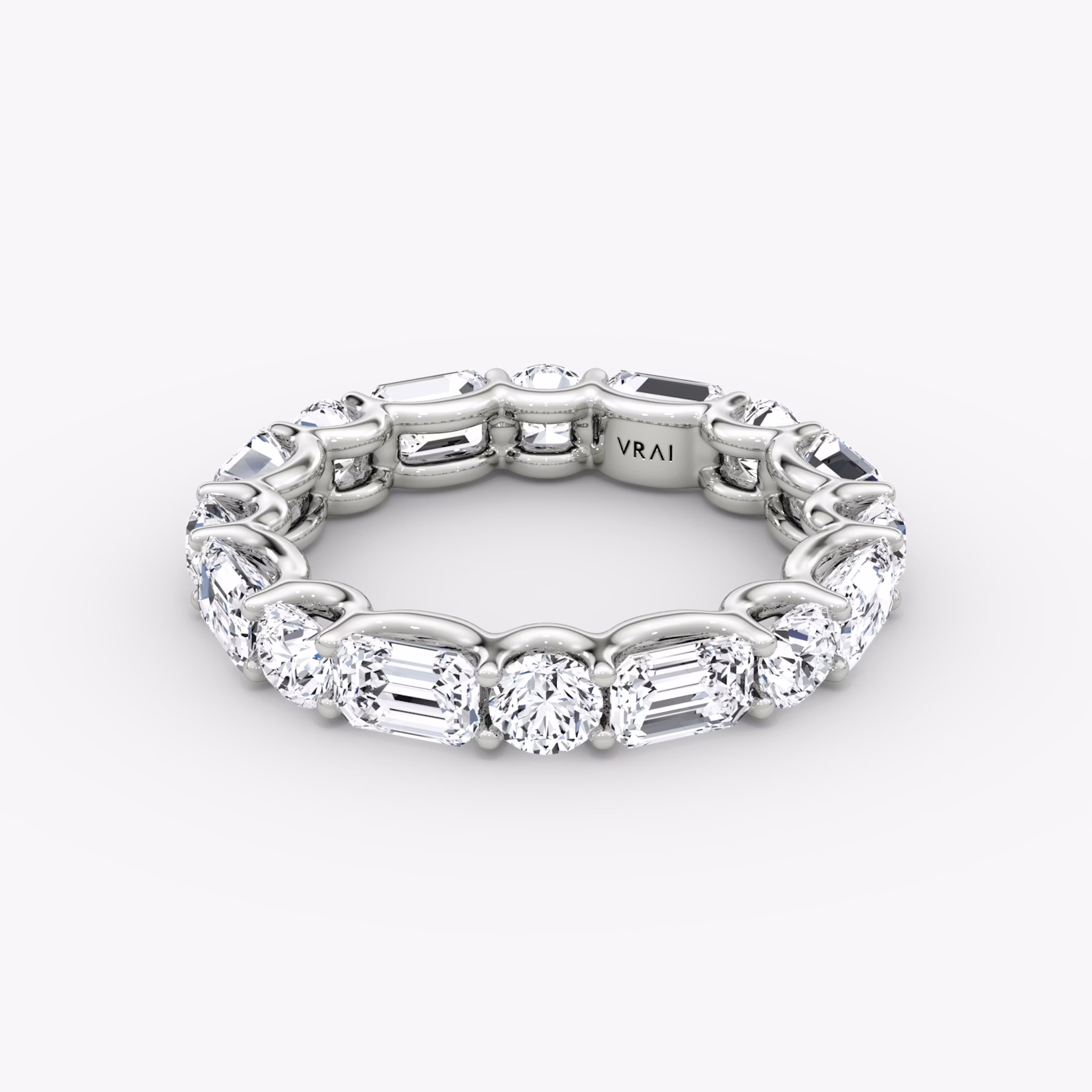 The Alternating Shapes Eternity Band | Round Brilliant and Emerald | 18k | White Gold