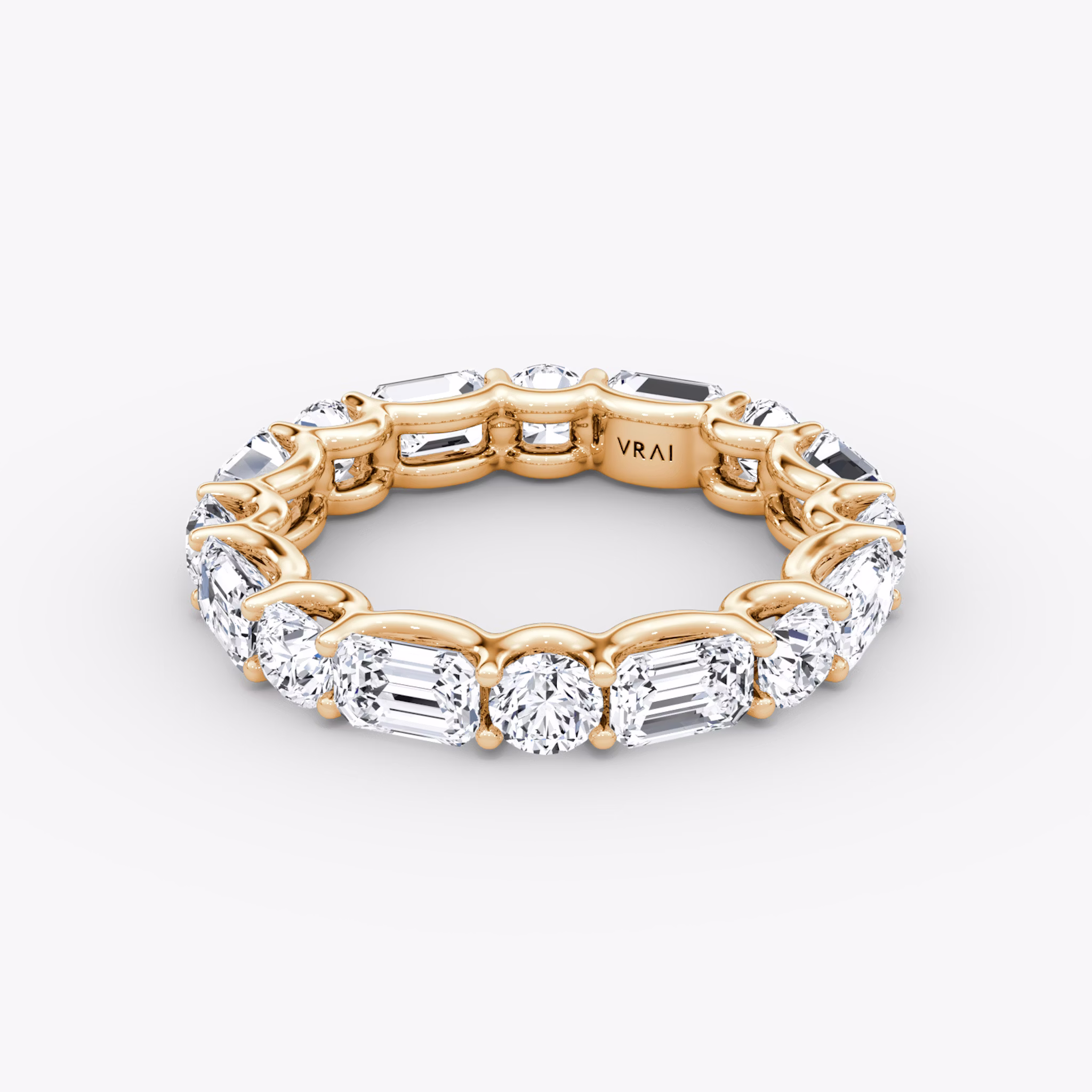 Alternating Shapes Eternity Ring | Rund und Emerald | 14k | Roségold