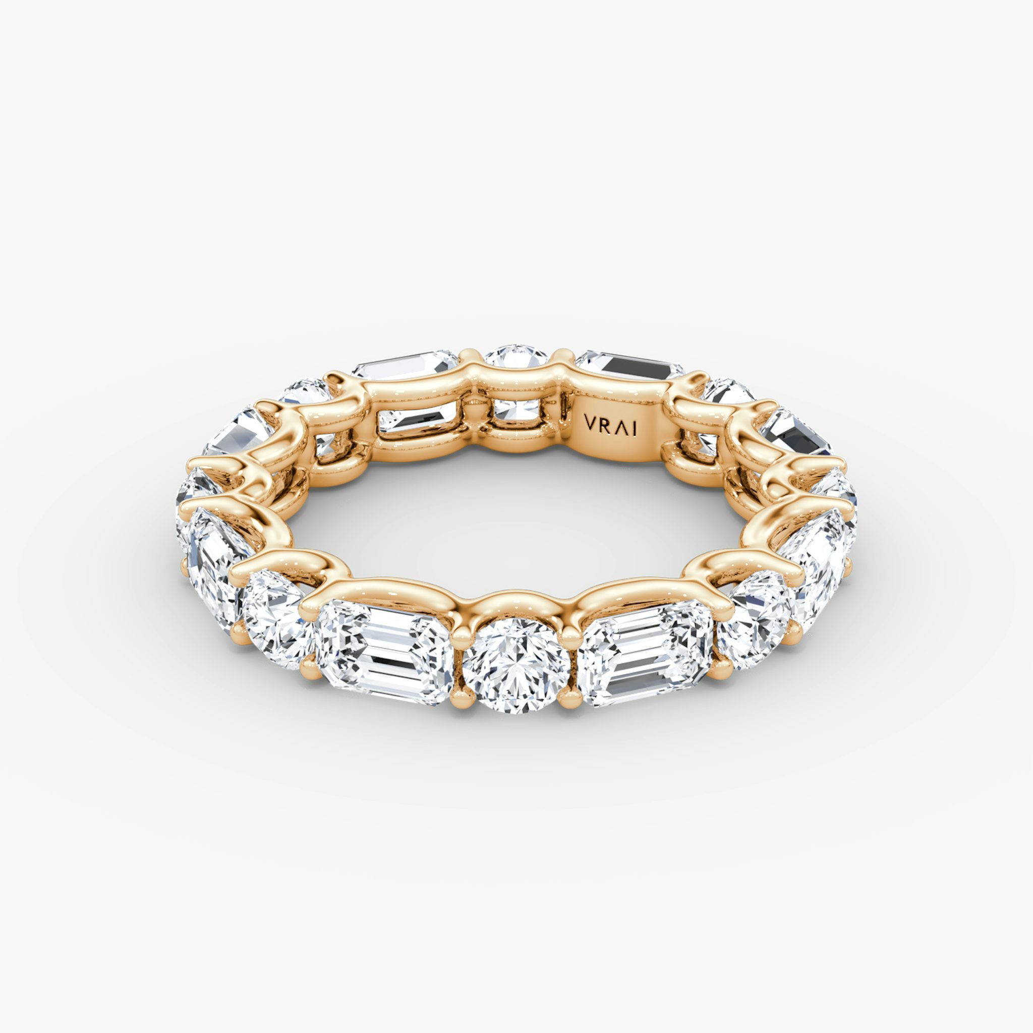 Alternating Shapes Eternity Ring | Rund und Emerald | 14k | Roségold