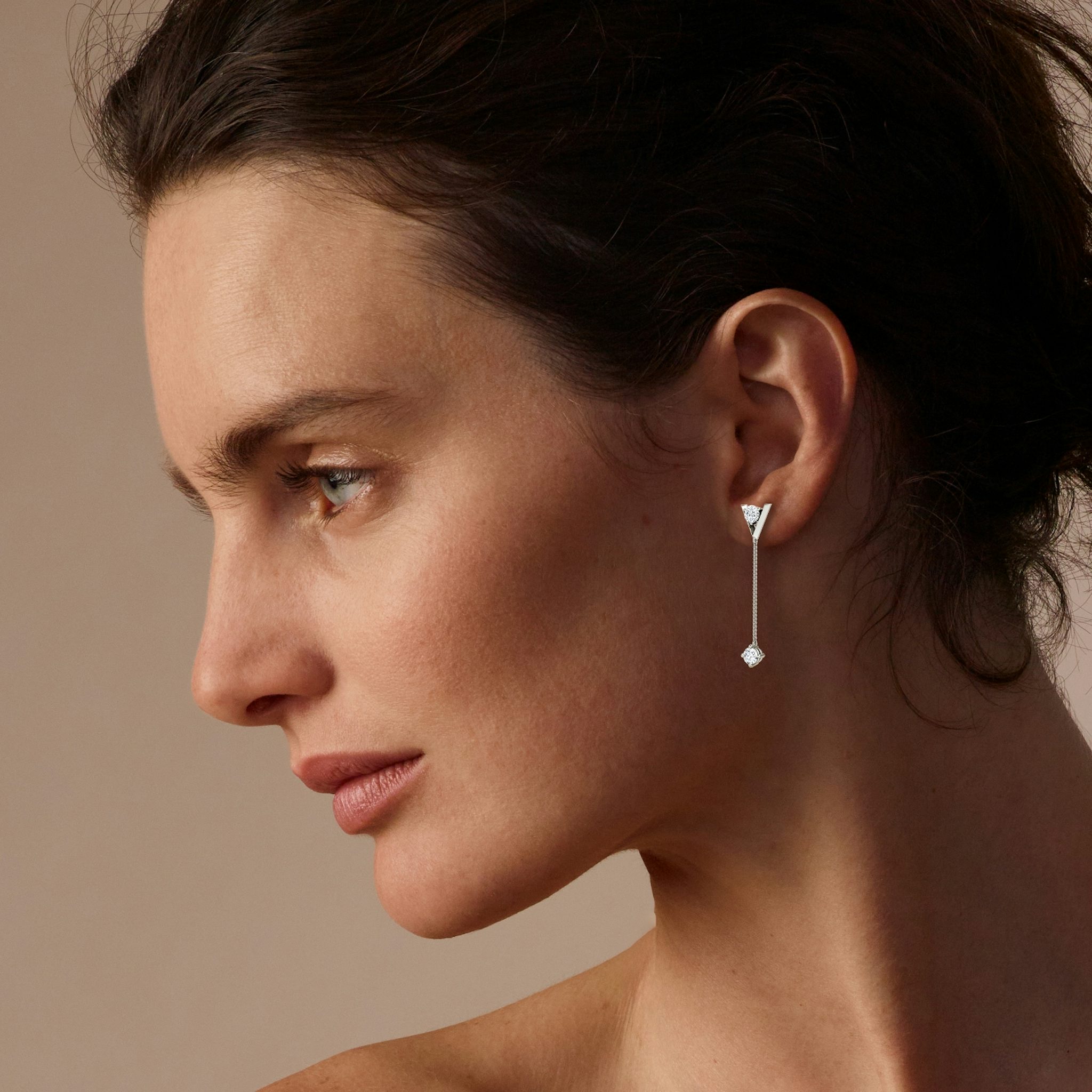 VRAI V Duo Dangle Earring | Round Brilliant and Round Brilliant | 14k | White Gold