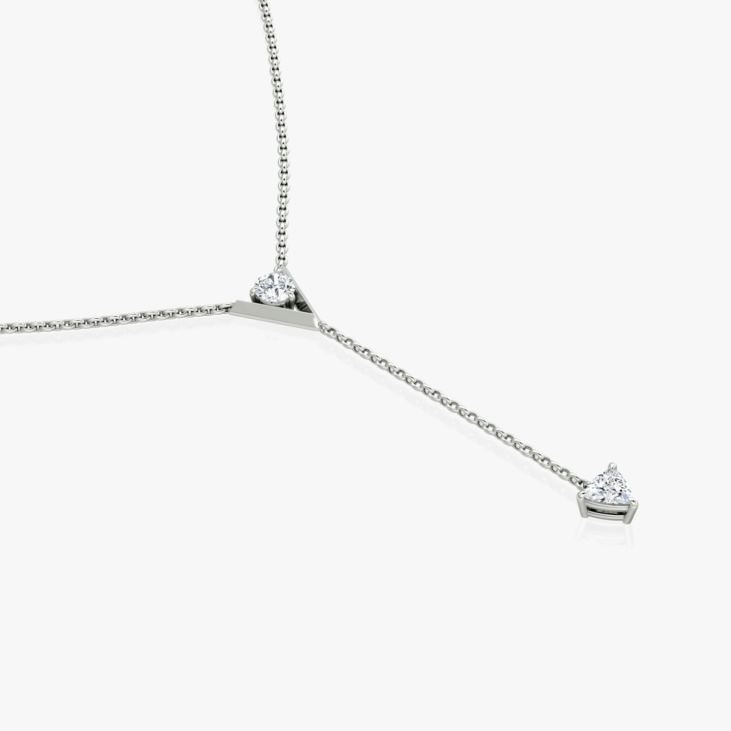 VRAI V Duo Lariat Necklace | Round Brilliant and Trillion | 14k | White Gold | chainLength: 16-18