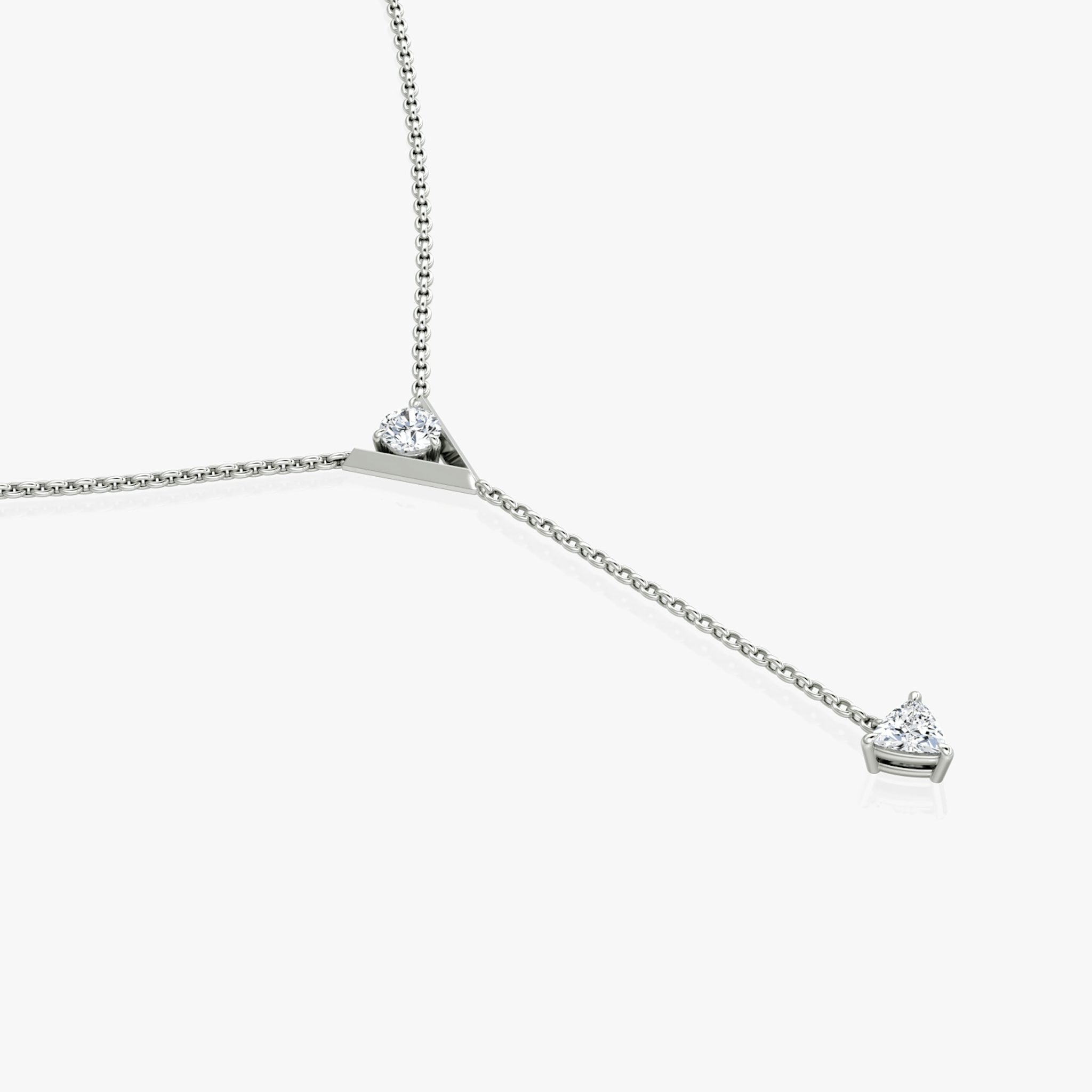 VRAI V Duo Lariat Necklace | Round Brilliant and Trillion | 14k | White Gold | chainLength: 16-18