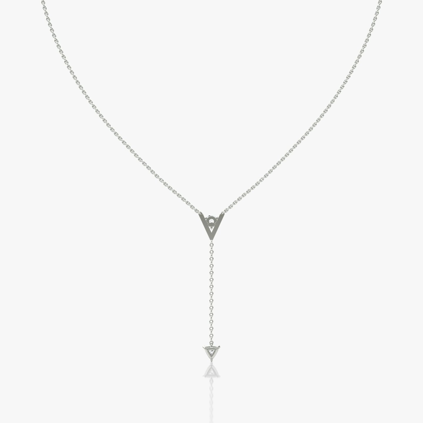 VRAI V Duo Lariat Necklace | Round Brilliant and Trillion | 14k | White Gold | chainLength: 16-18