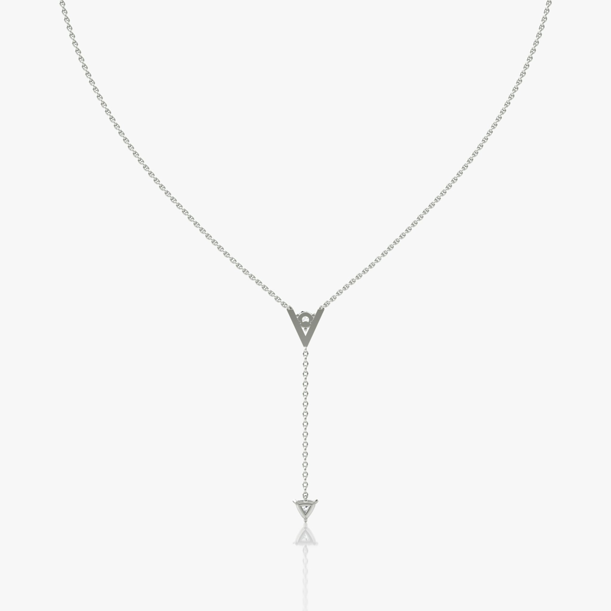 VRAI V Duo Lariat Necklace | Round Brilliant and Trillion | 14k | White Gold | chainLength: 16-18