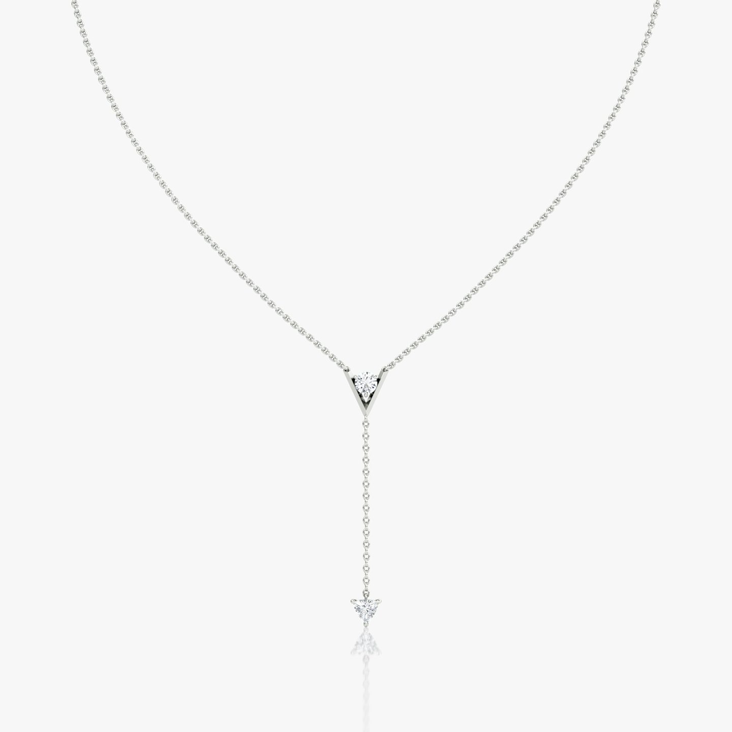 VRAI V Duo Lariat Necklace | Round Brilliant and Trillion | 14k | White Gold | chainLength: 16-18