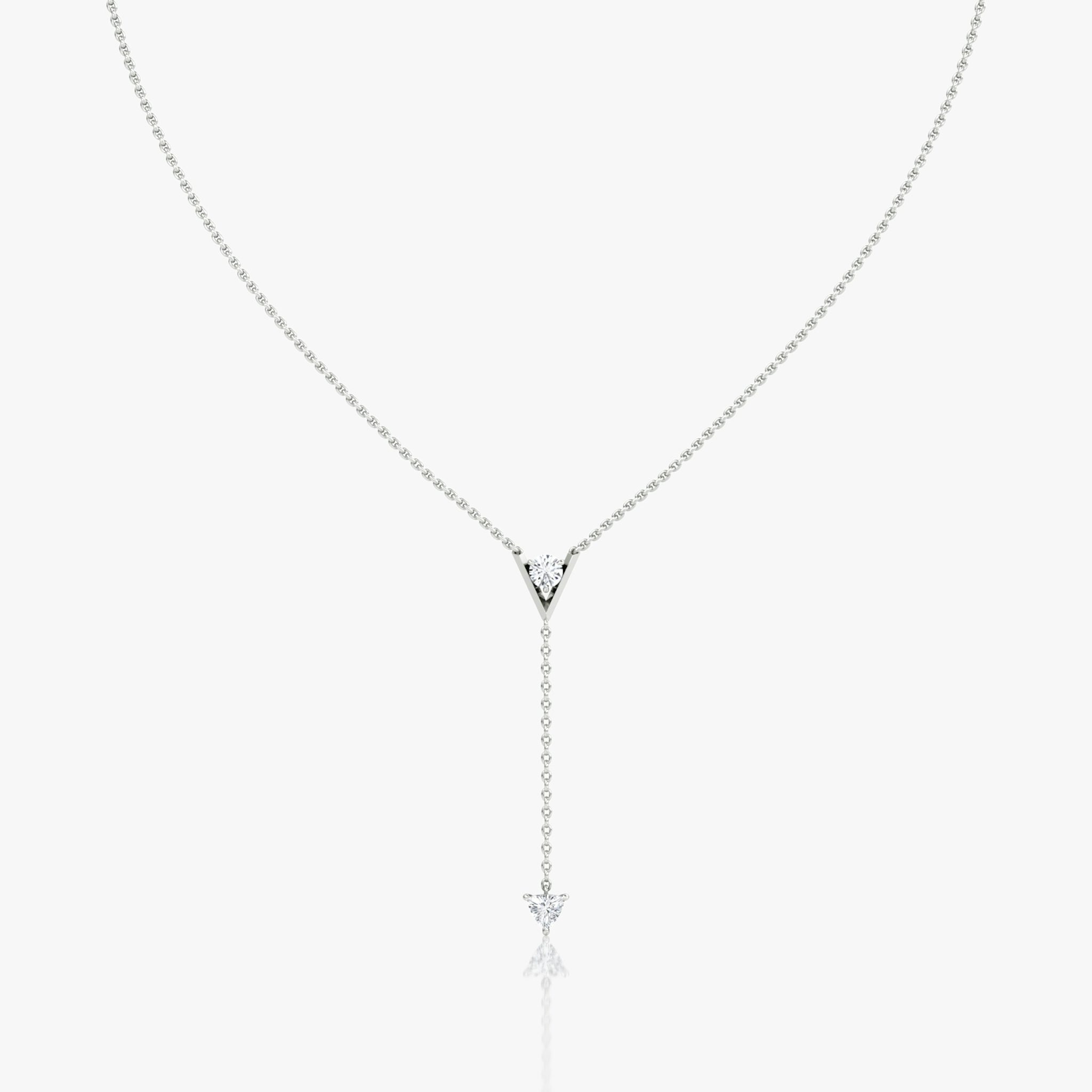 VRAI V Duo Lariat Necklace | Round Brilliant and Trillion | 14k | White Gold | chainLength: 16-18