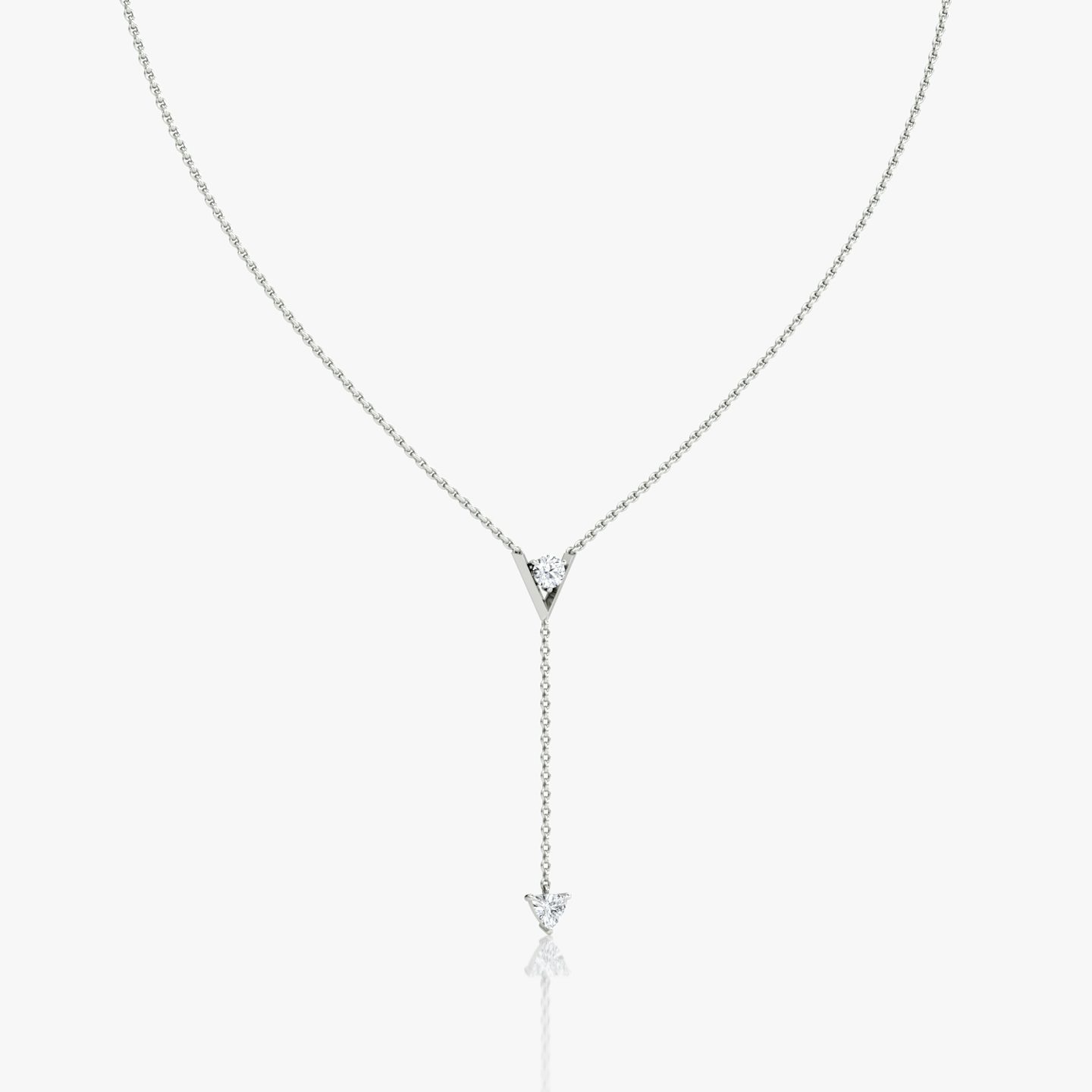 VRAI V Duo Lariat Necklace | Round Brilliant and Trillion | 14k | White Gold | chainLength: 16-18
