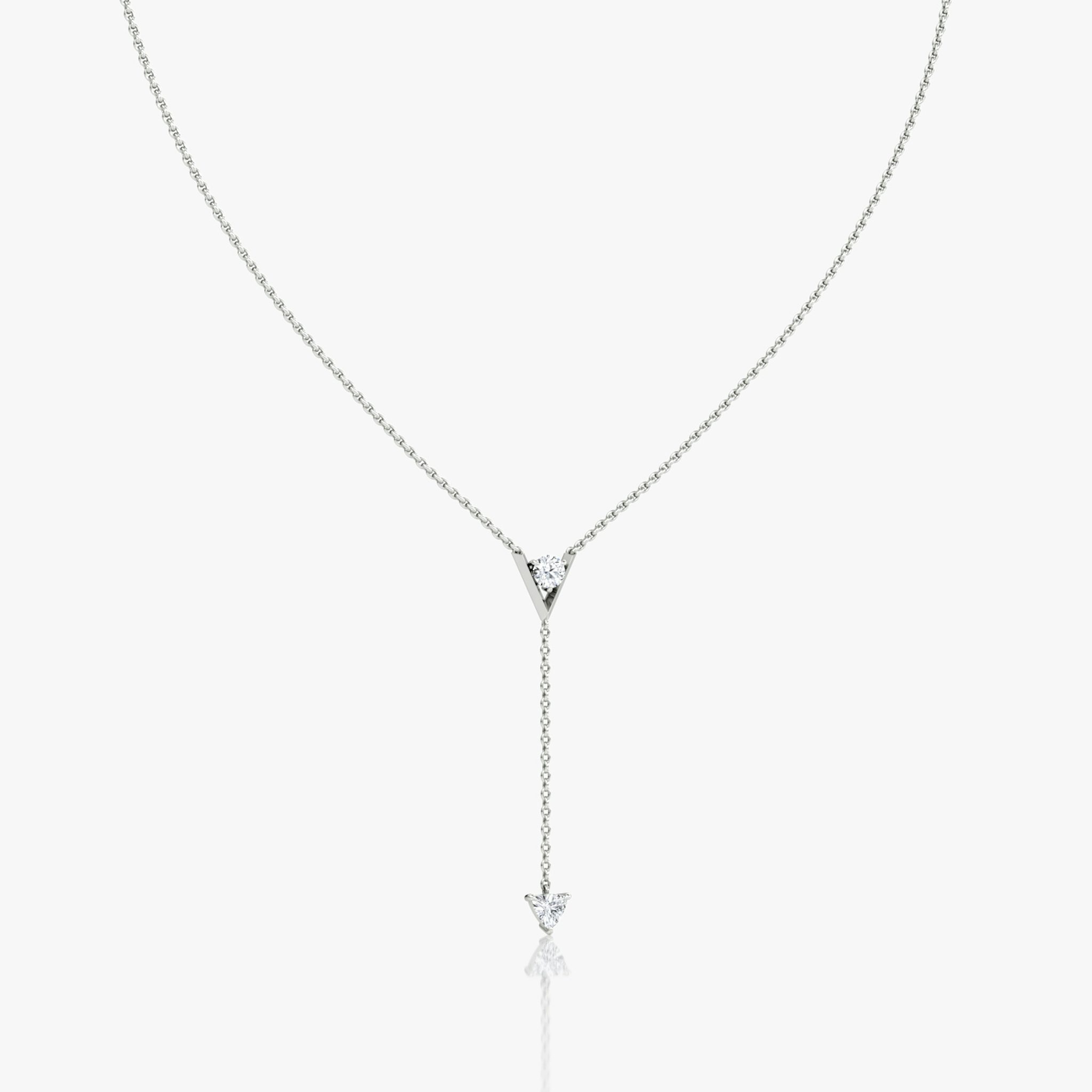 VRAI V Duo Lariat Necklace | Round Brilliant and Trillion | 14k | White Gold | chainLength: 16-18