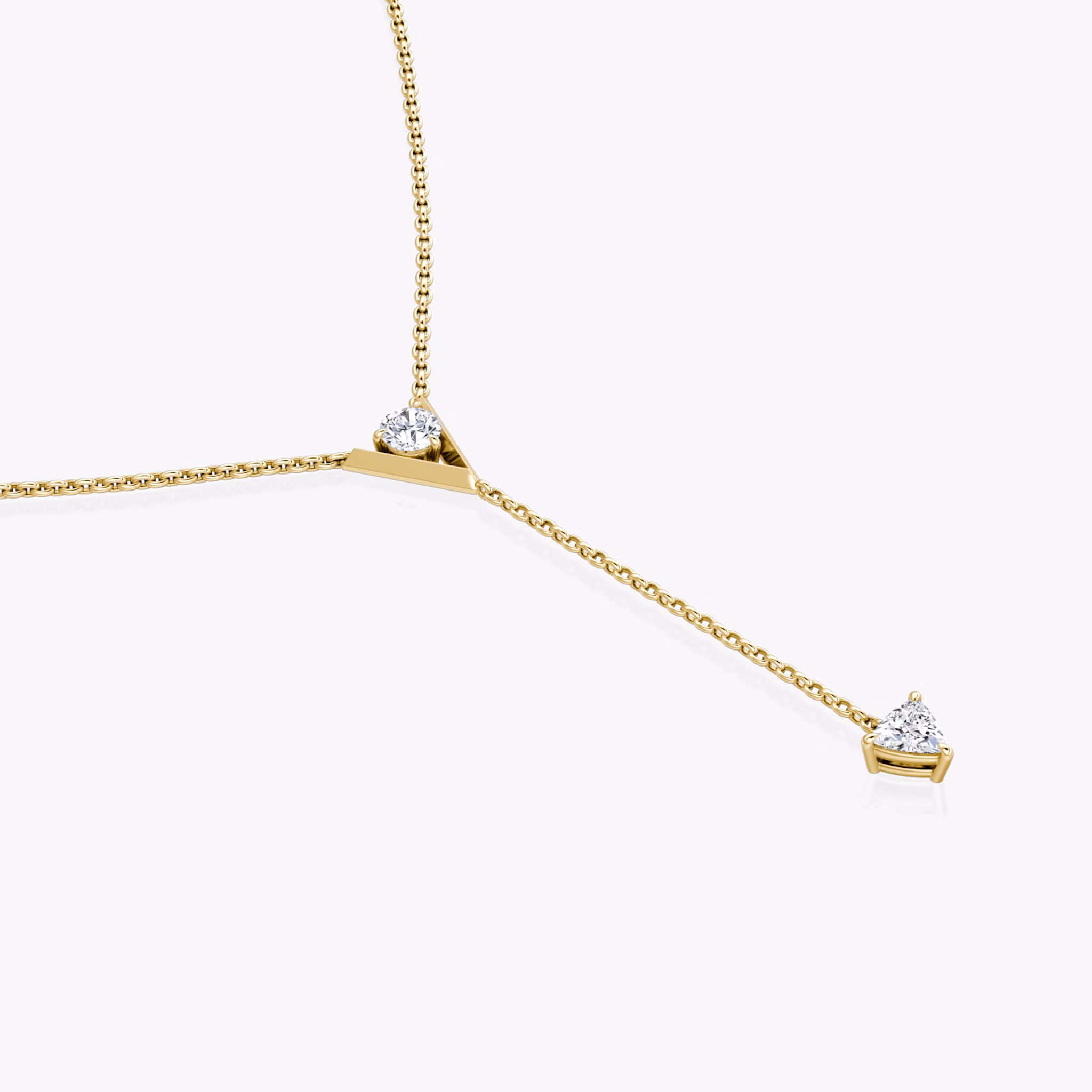 VRAI V Duo Lariat Necklace | Round Brilliant and Trillion | 14k | Yellow Gold | chainLength: 16-18