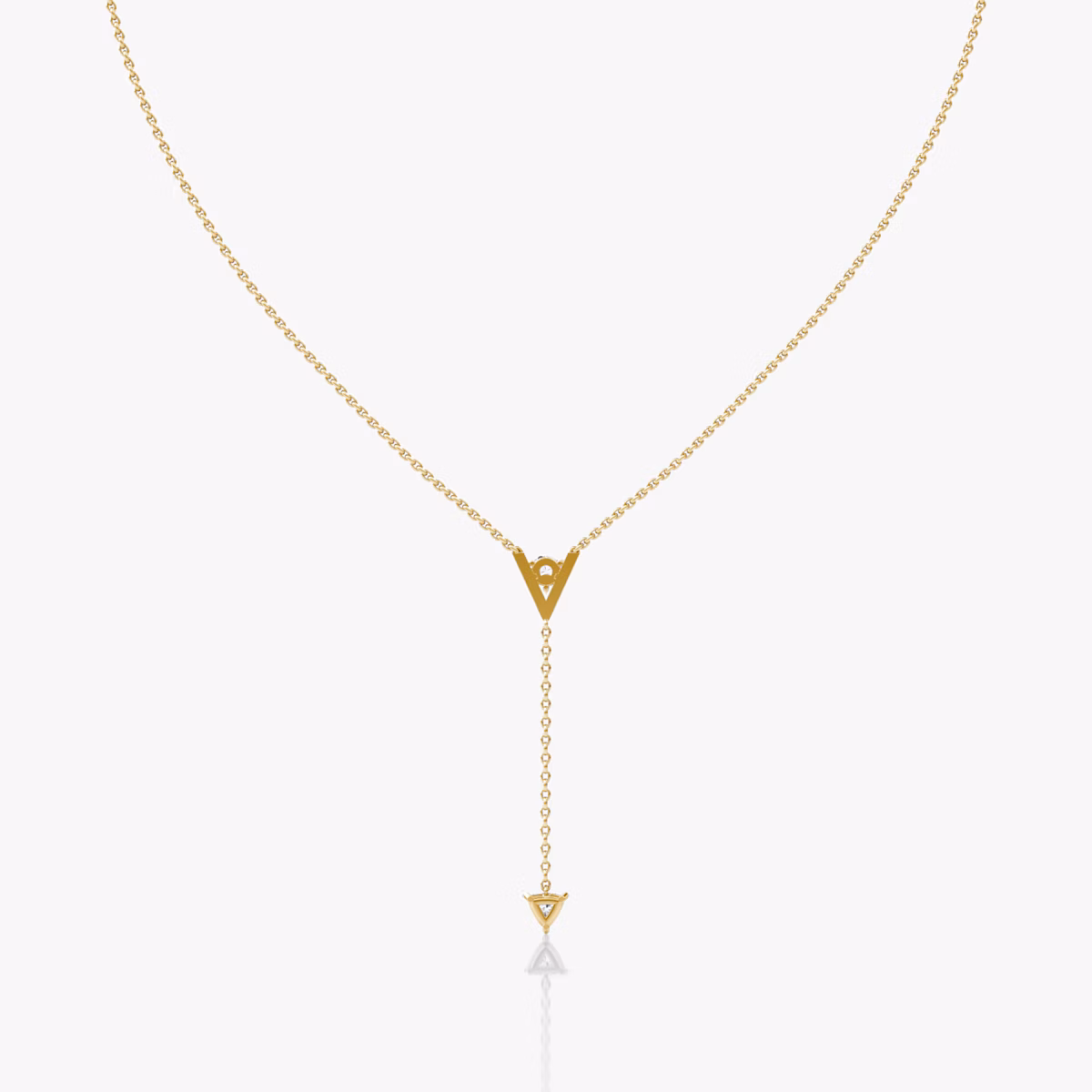 VRAI V Duo Lariat Necklace | Round Brilliant and Trillion | 14k | Yellow Gold | chainLength: 16-18