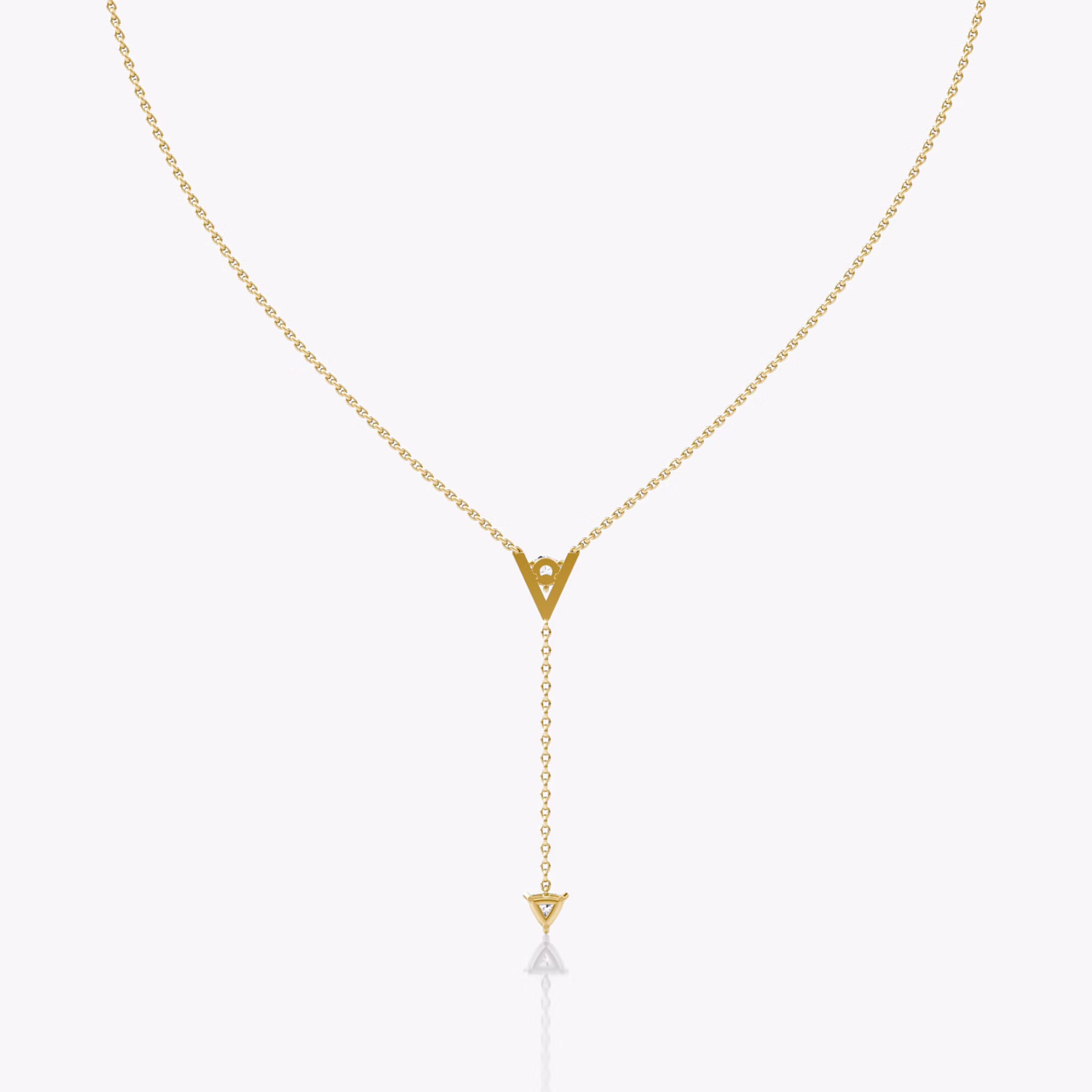 VRAI V Duo Lariat Necklace | Round Brilliant and Trillion | 14k | Yellow Gold | chainLength: 16-18