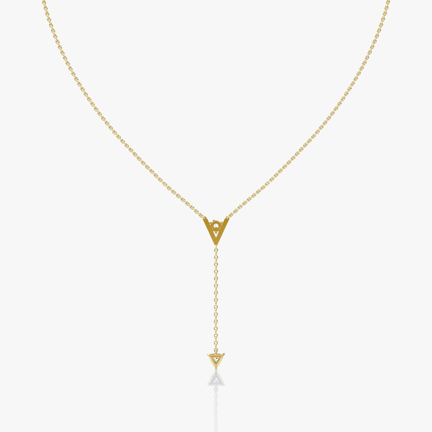 VRAI V Duo Lariat Necklace | Round Brilliant and Trillion | 14k | Yellow Gold | chainLength: 16-18