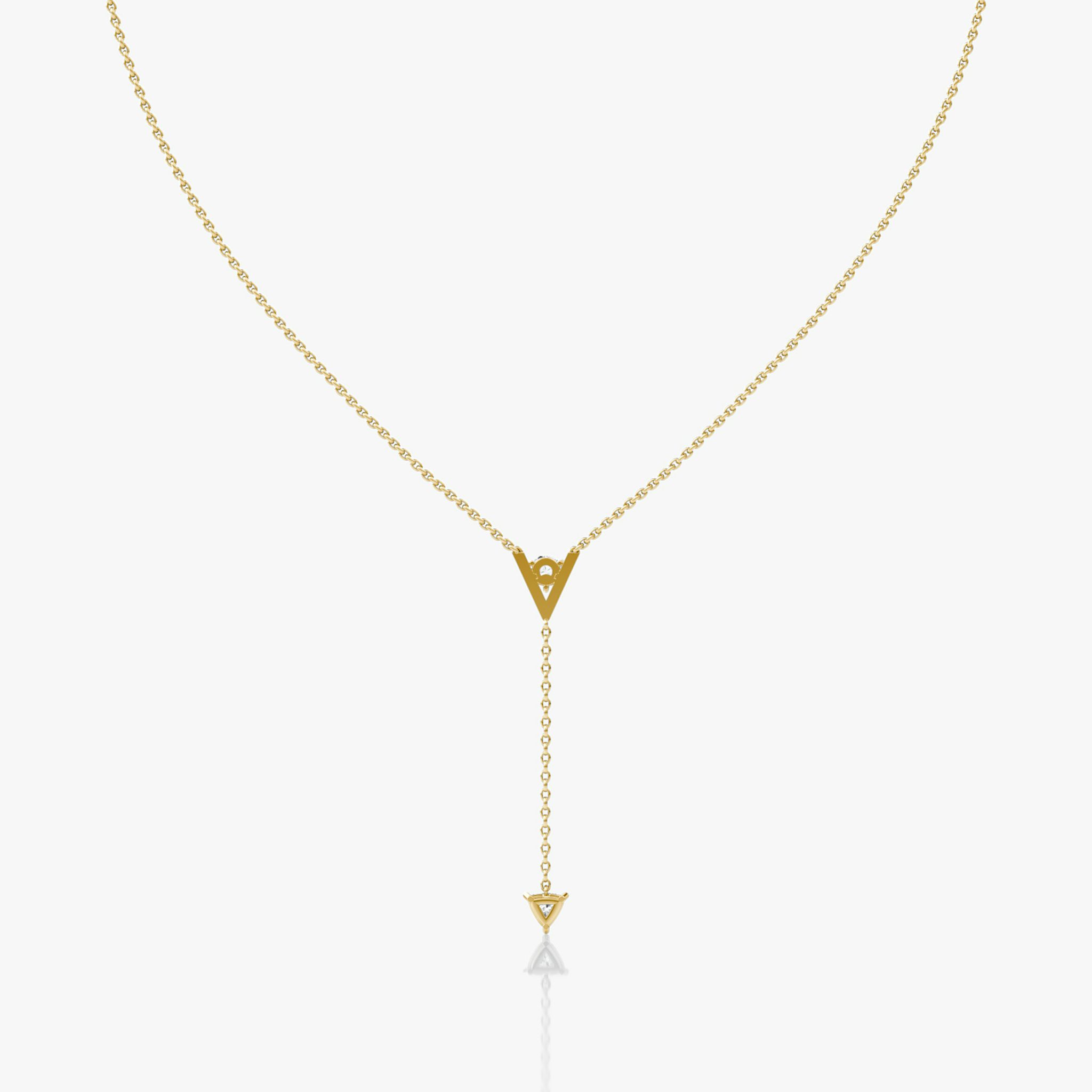 VRAI V Duo Lariat Necklace | Round Brilliant and Trillion | 14k | Yellow Gold | chainLength: 16-18