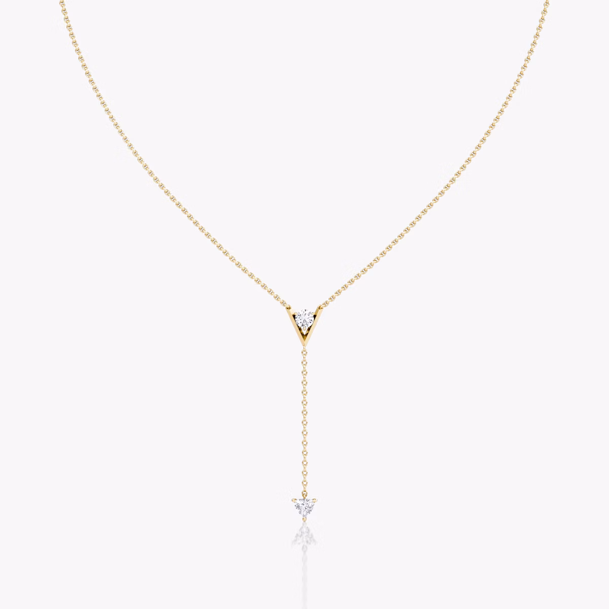 VRAI V Duo Lariat Necklace | Round Brilliant and Trillion | 14k | Yellow Gold | chainLength: 16-18