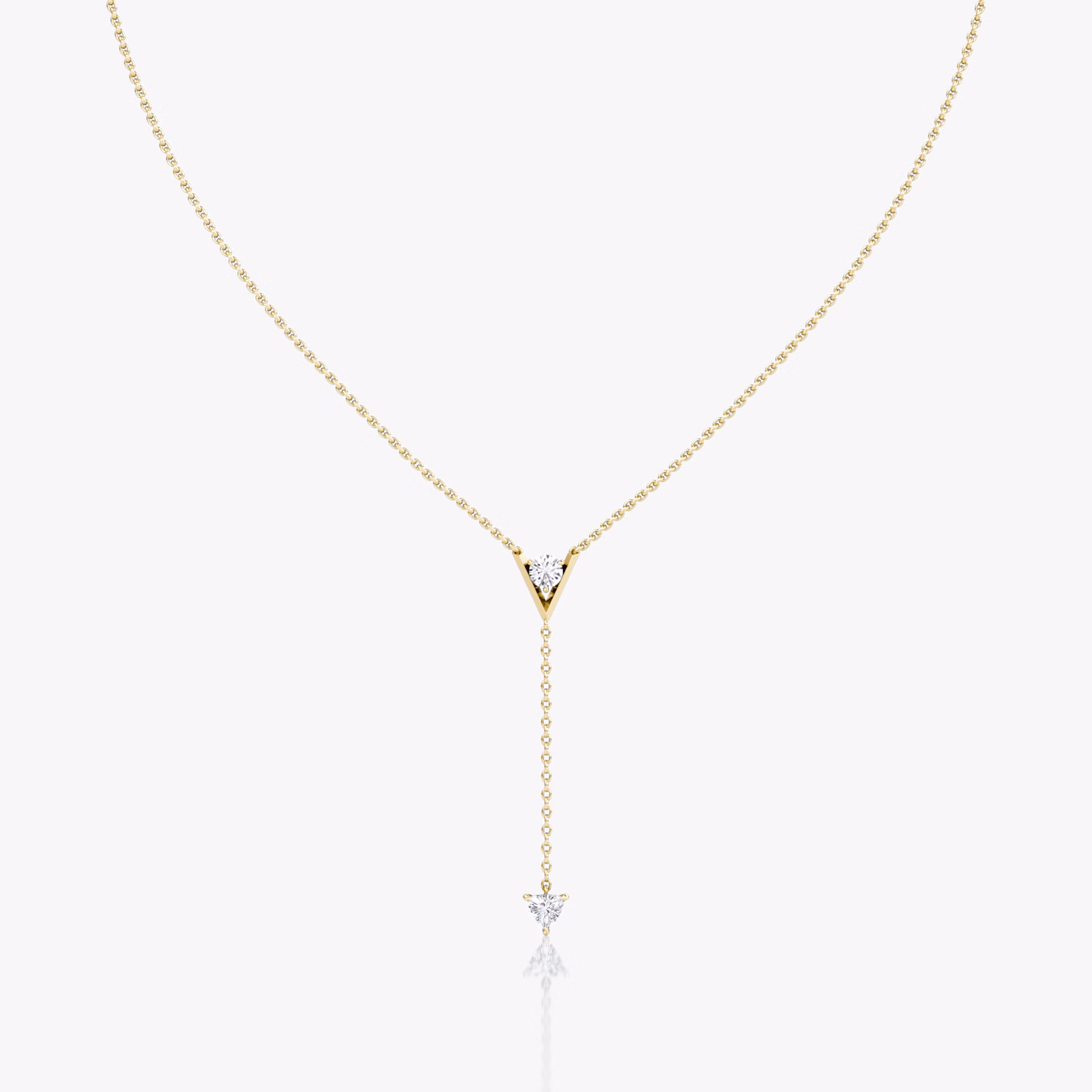 VRAI V Duo Lariat Necklace | Round Brilliant and Trillion | 14k | Yellow Gold | chainLength: 16-18
