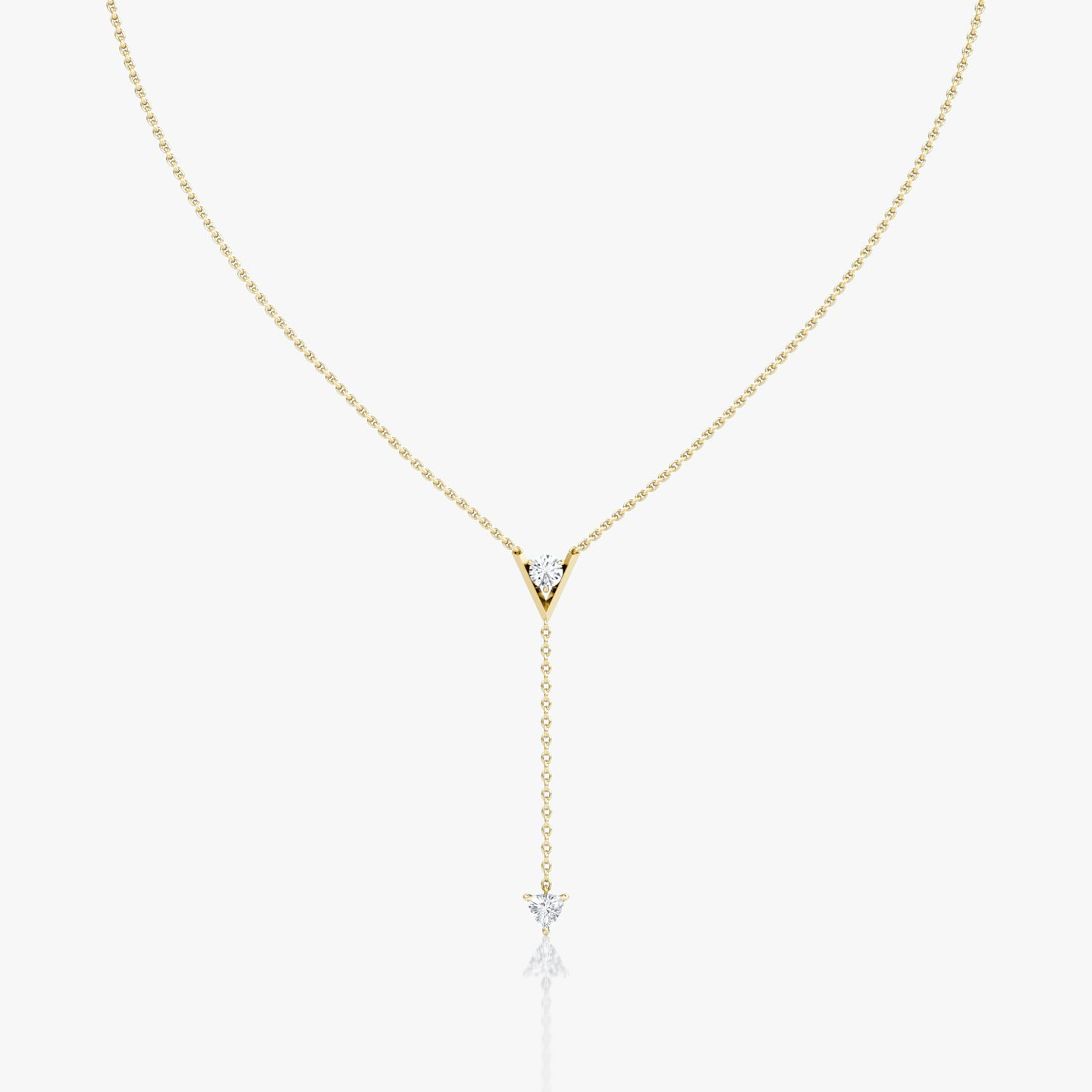 VRAI V Duo Lariat Necklace | Round Brilliant and Trillion | 14k | Yellow Gold | chainLength: 16-18
