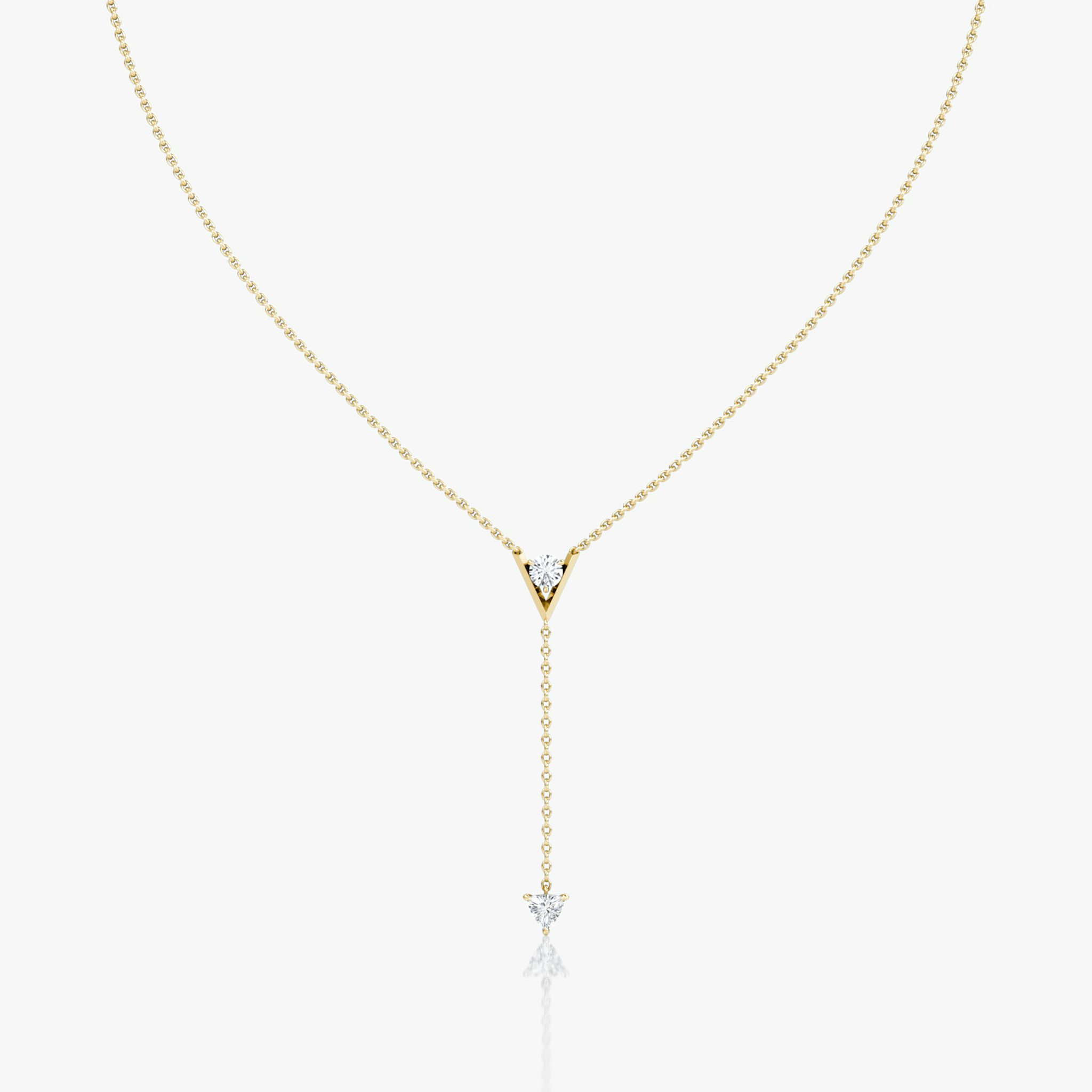 VRAI V Duo Lariat Necklace | Round Brilliant and Trillion | 14k | Yellow Gold | chainLength: 16-18