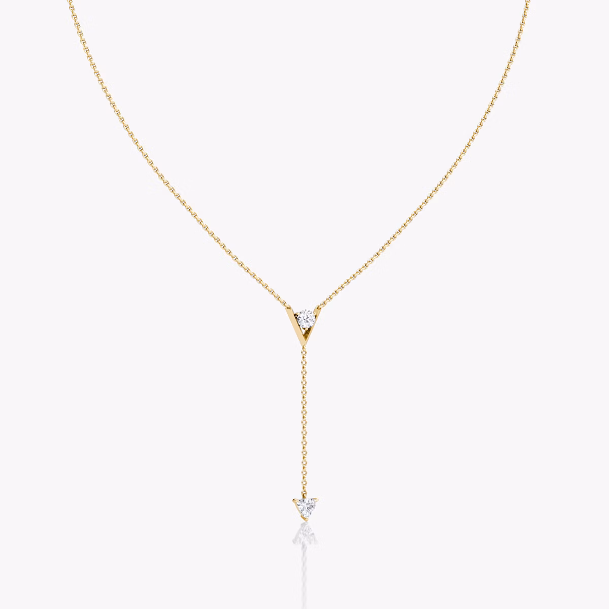 VRAI V Duo Lariat Necklace | Round Brilliant and Trillion | 14k | Yellow Gold | chainLength: 16-18