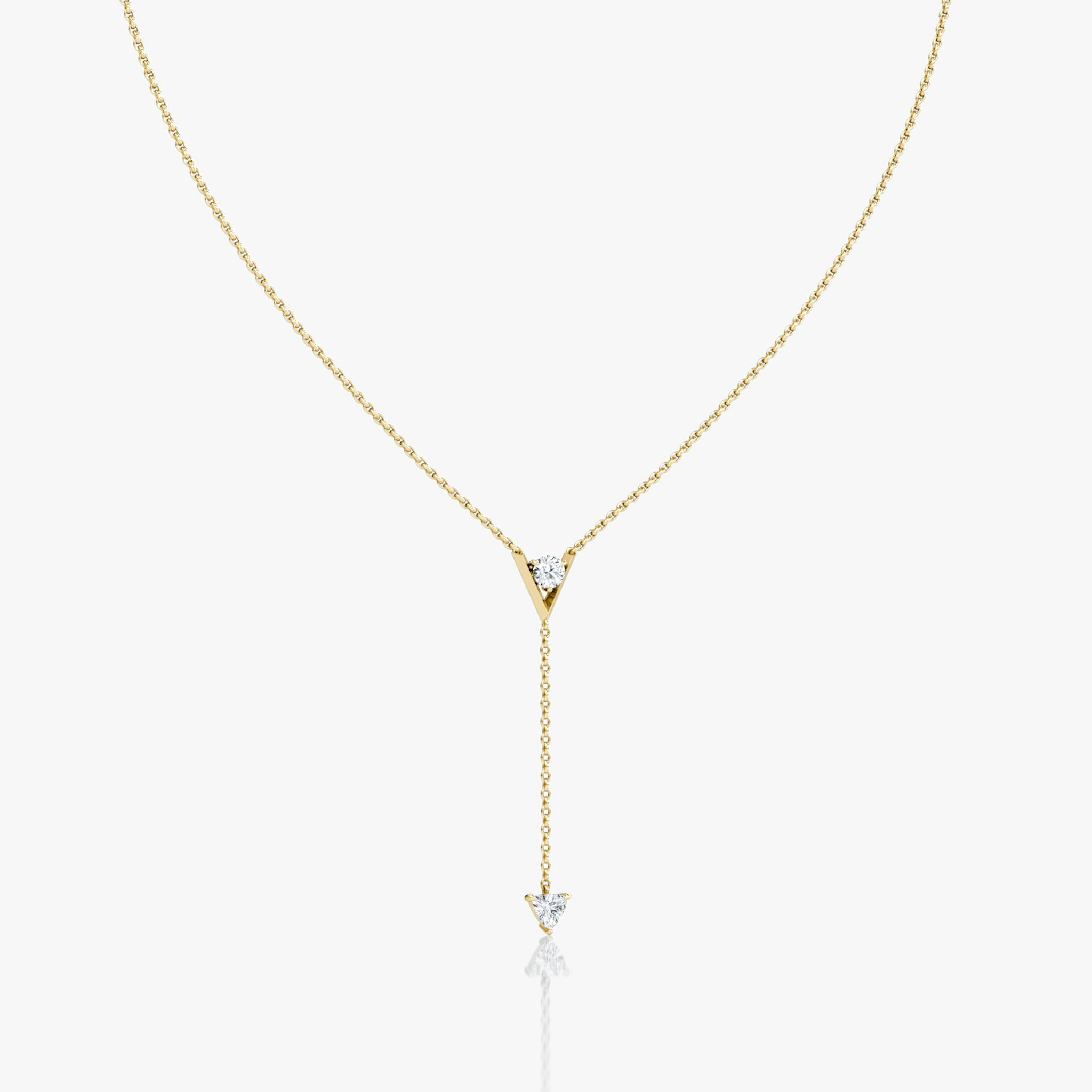 VRAI V Duo Lariat Necklace | Round Brilliant and Trillion | 14k | Yellow Gold | chainLength: 16-18