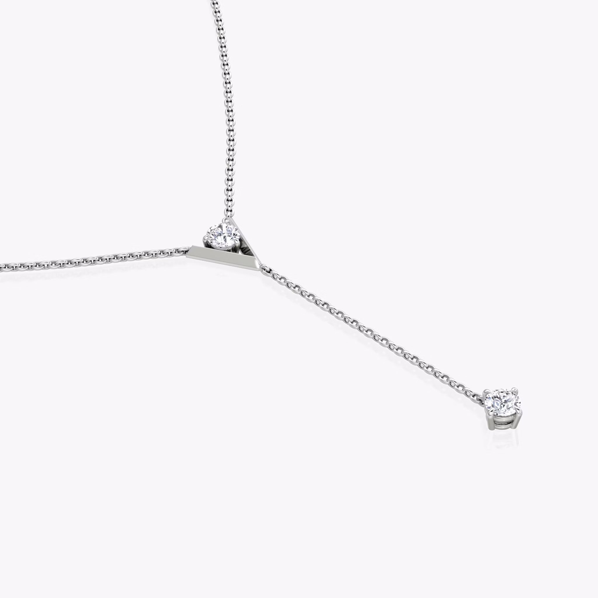 VRAI V Duo Lariat Necklace | Round Brilliant and Round Brilliant | 14k | White Gold | chainLength: 16-18