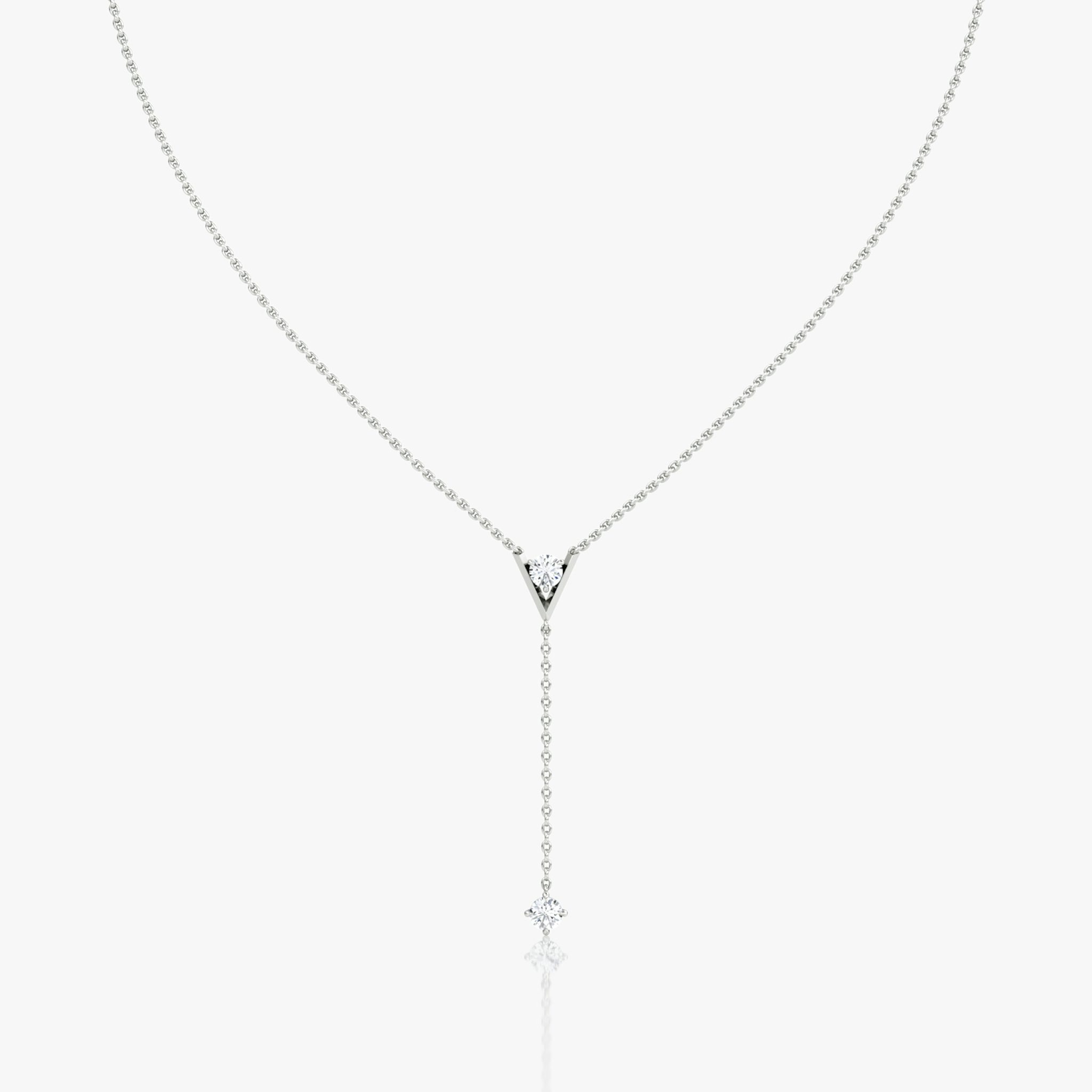 VRAI V Duo Lariat Necklace | Round Brilliant and Round Brilliant | 14k | White Gold | chainLength: 16-18