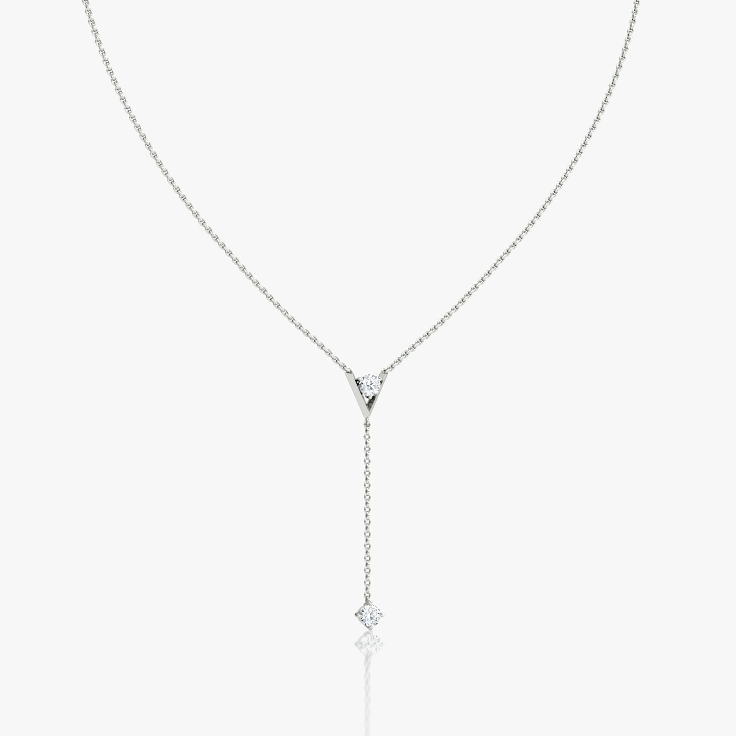 VRAI V Duo Lariat Necklace | Round Brilliant and Round Brilliant | 14k | White Gold | chainLength: 16-18
