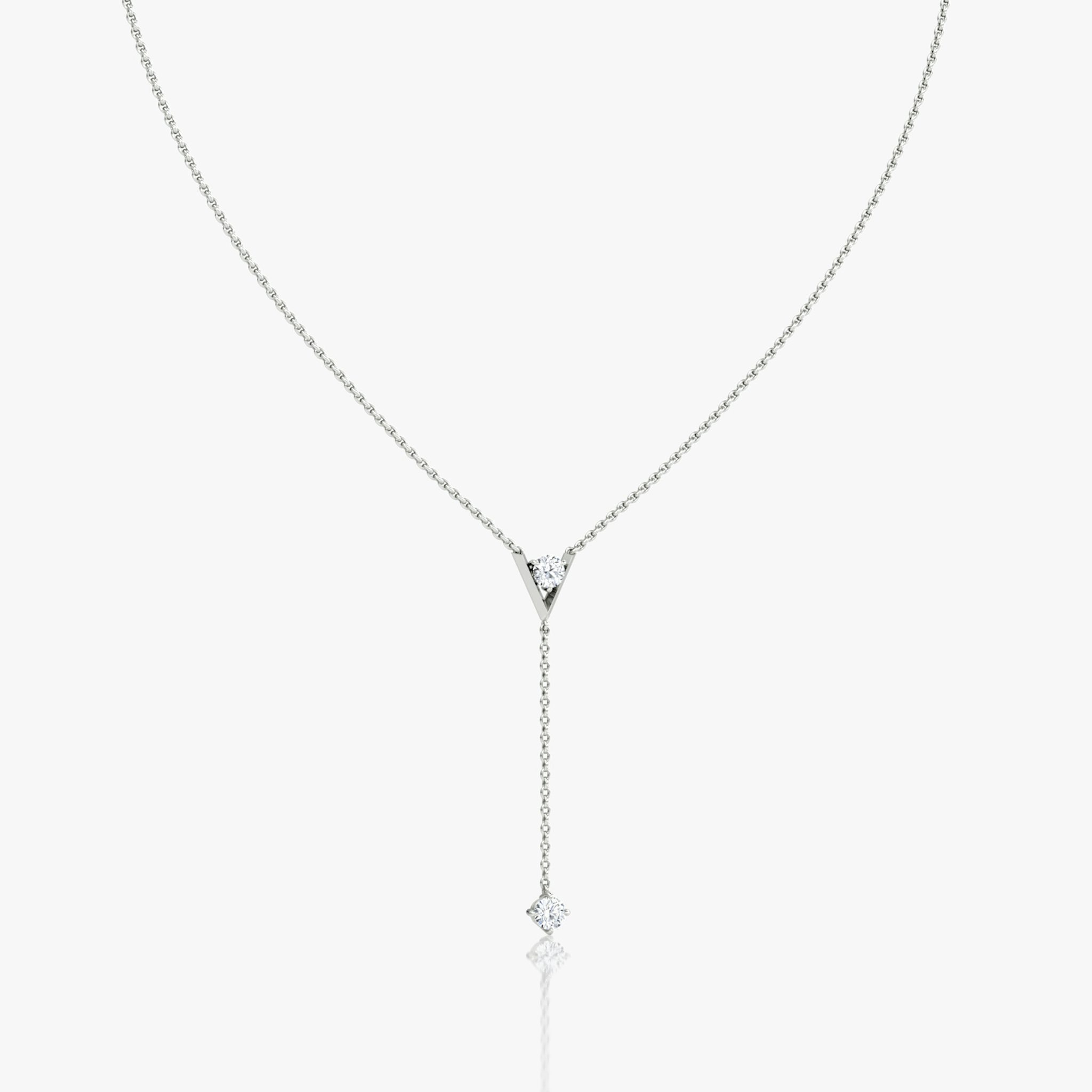 VRAI V Duo Lariat Necklace | Round Brilliant and Round Brilliant | 14k | White Gold | chainLength: 16-18