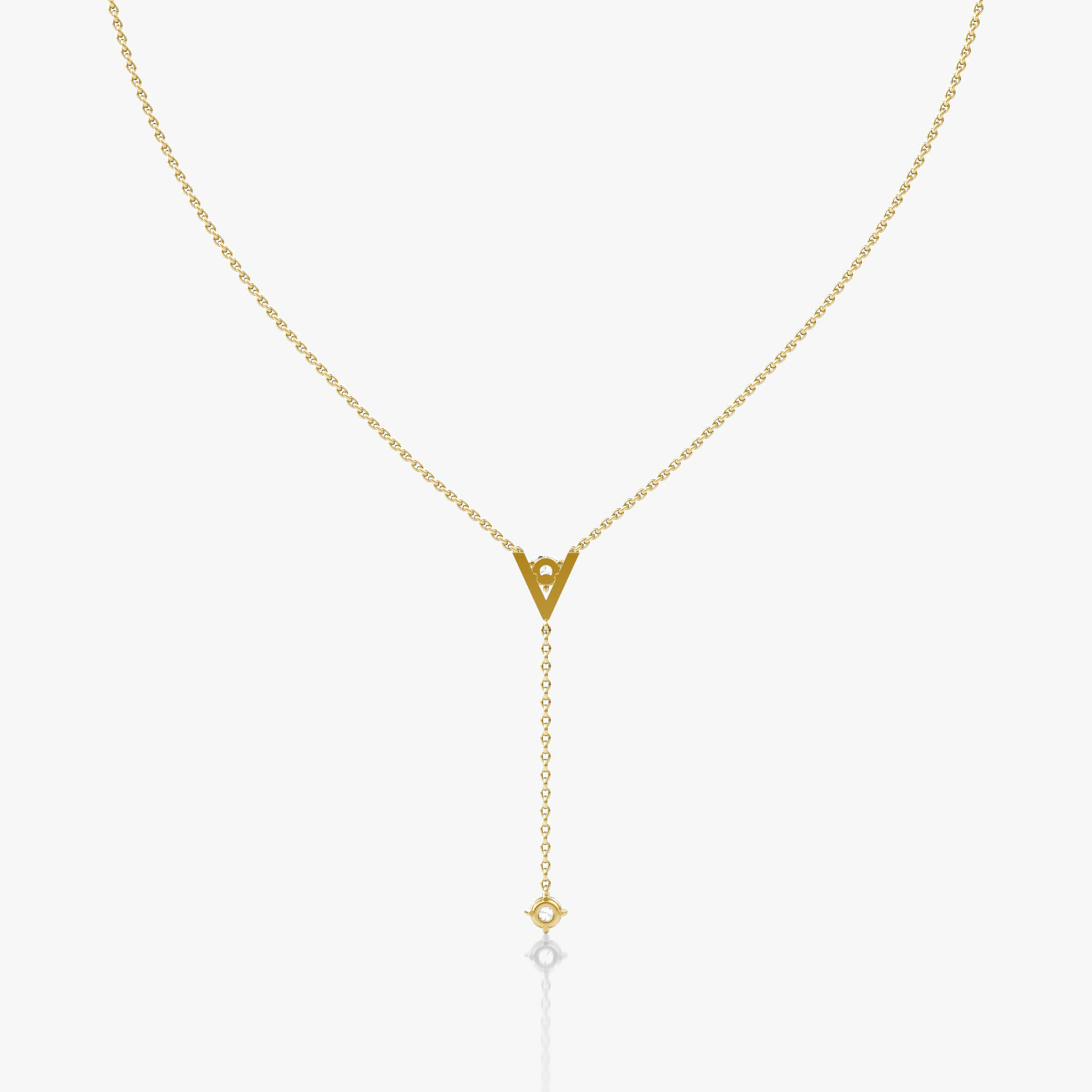 VRAI V Duo Lariat Necklace | Round Brilliant and Round Brilliant | 14k | Yellow Gold | chainLength: 16-18