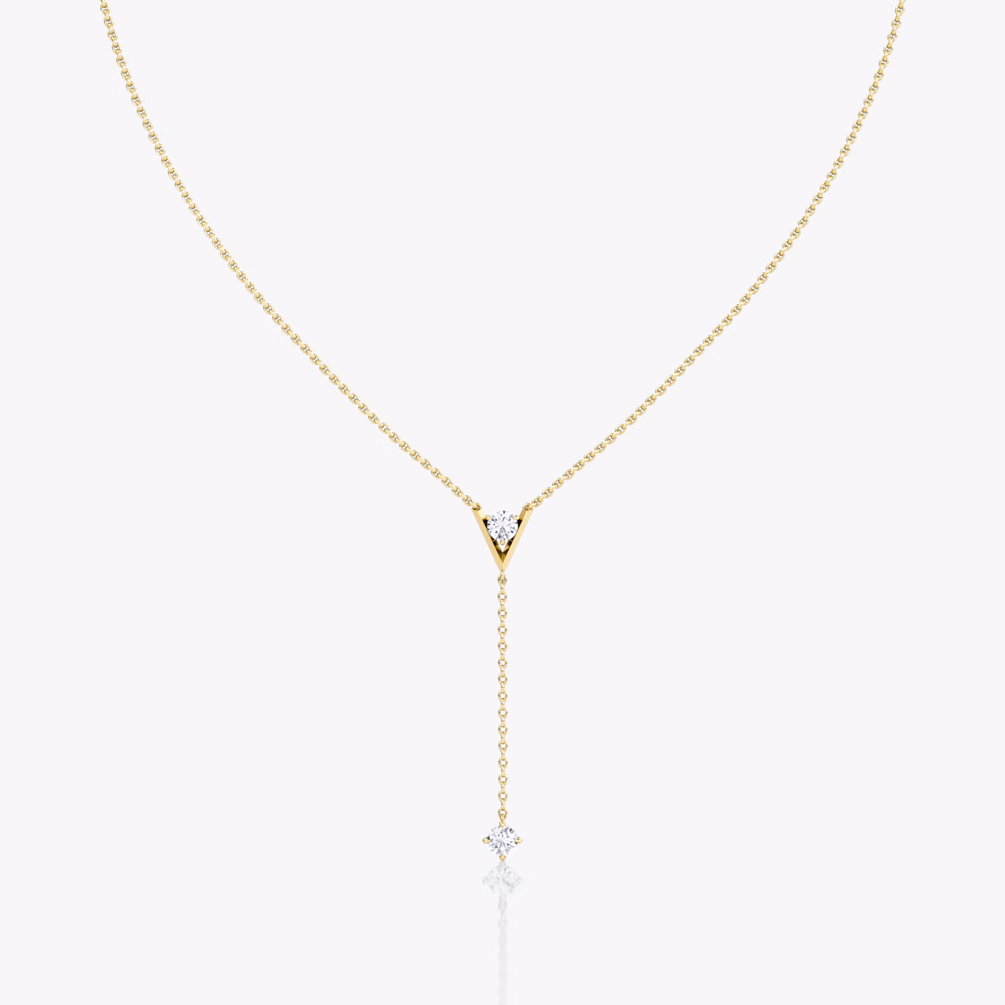 VRAI V Duo Lariat Necklace Round Brilliant and Round Brilliant | Yellow Gold