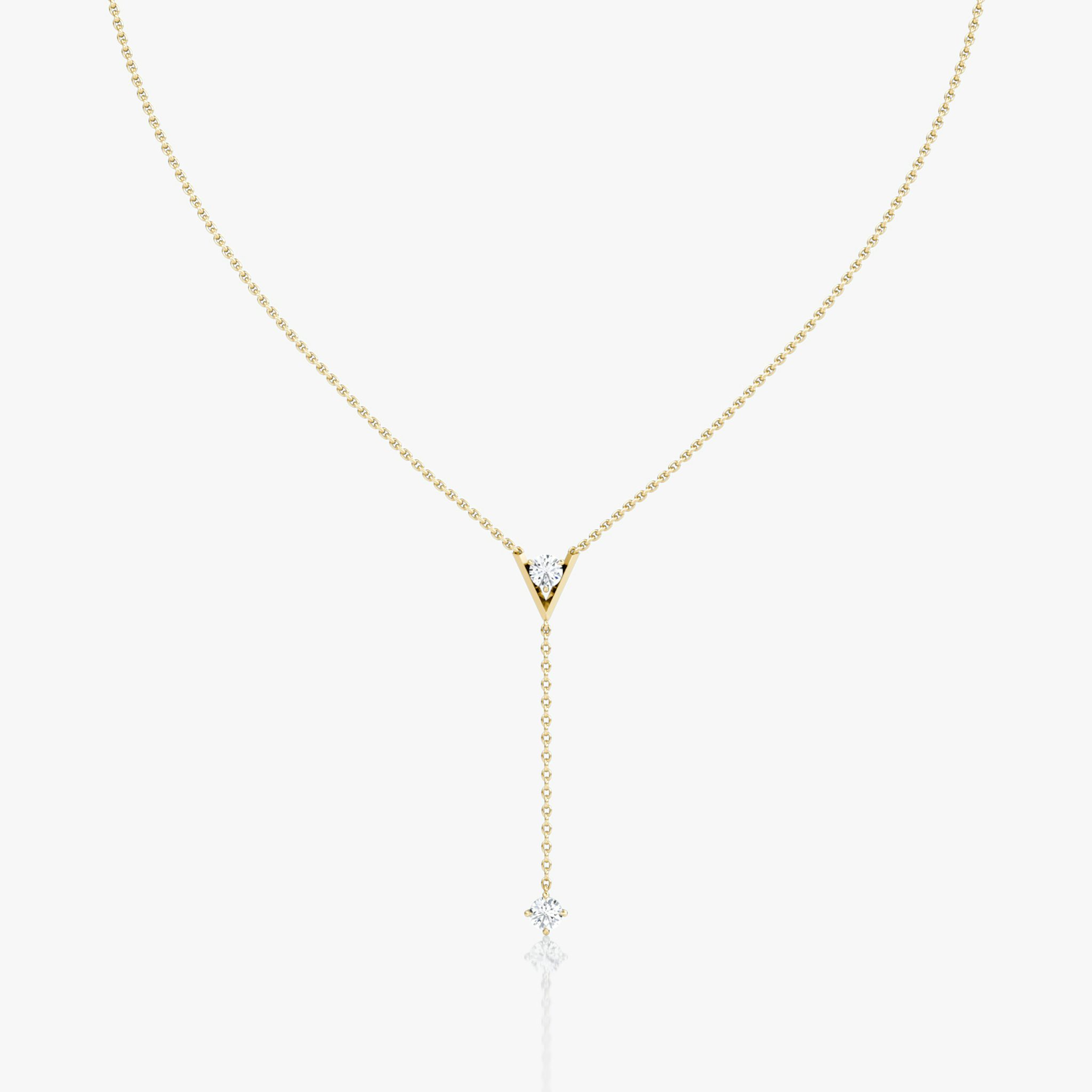 VRAI V Duo Lariat Necklace | Round Brilliant and Round Brilliant | 14k | Yellow Gold | chainLength: 16-18