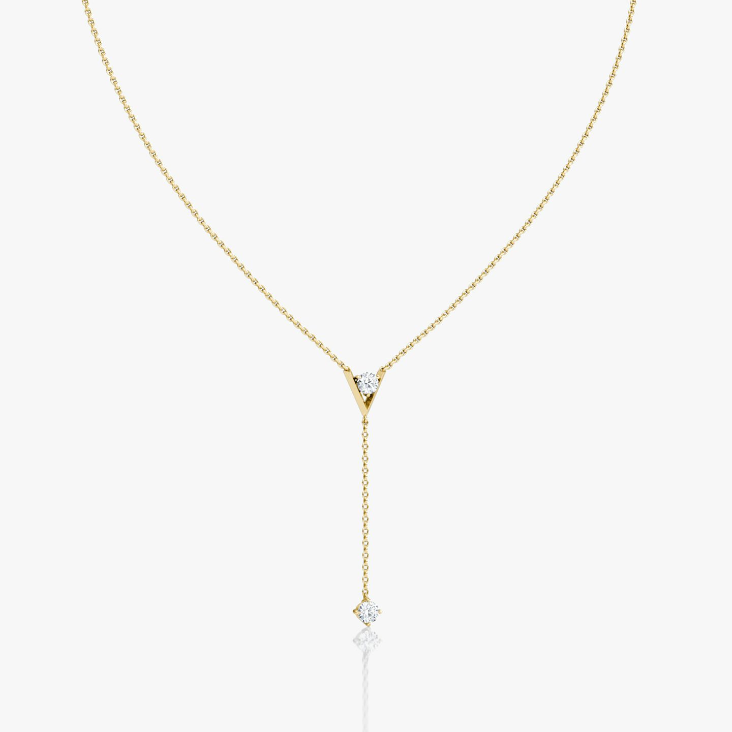 VRAI V Duo Lariat Necklace | Round Brilliant and Round Brilliant | 14k | Yellow Gold | chainLength: 16-18