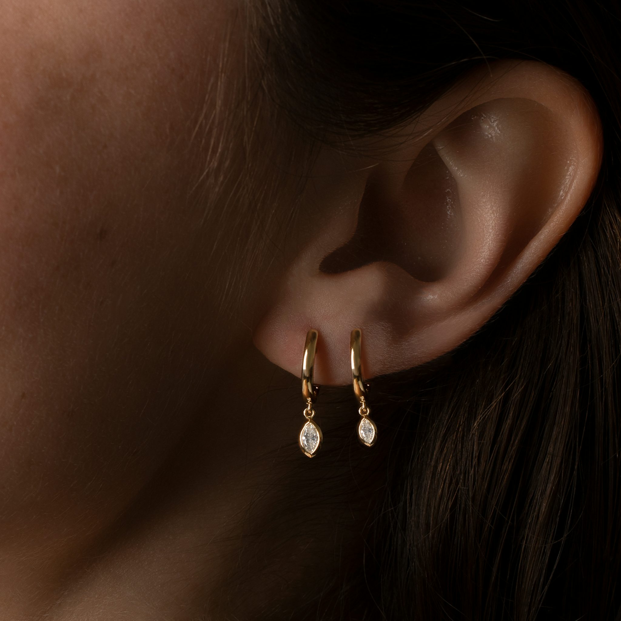 Knife-Edge Bezel Drop Huggie Hoop | Marquise | 14k | Yellow Gold | caratWeight: 0.25ct