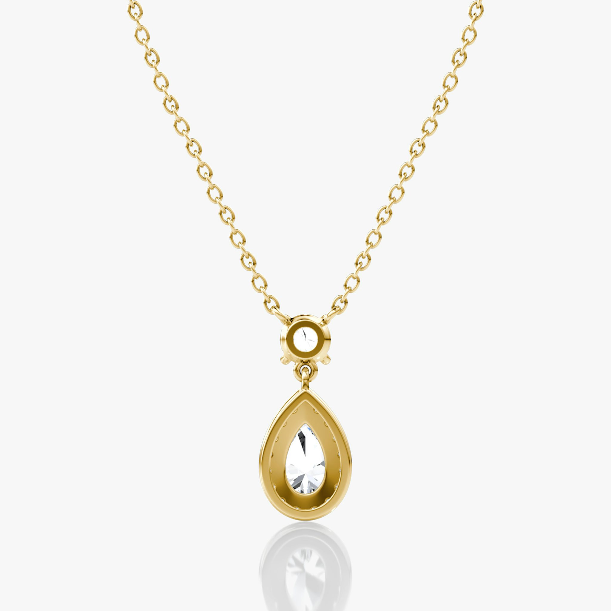 Signature Pear Drop Halo Necklace | Round Brilliant | 14k | Yellow Gold | chainLength: 16-18
