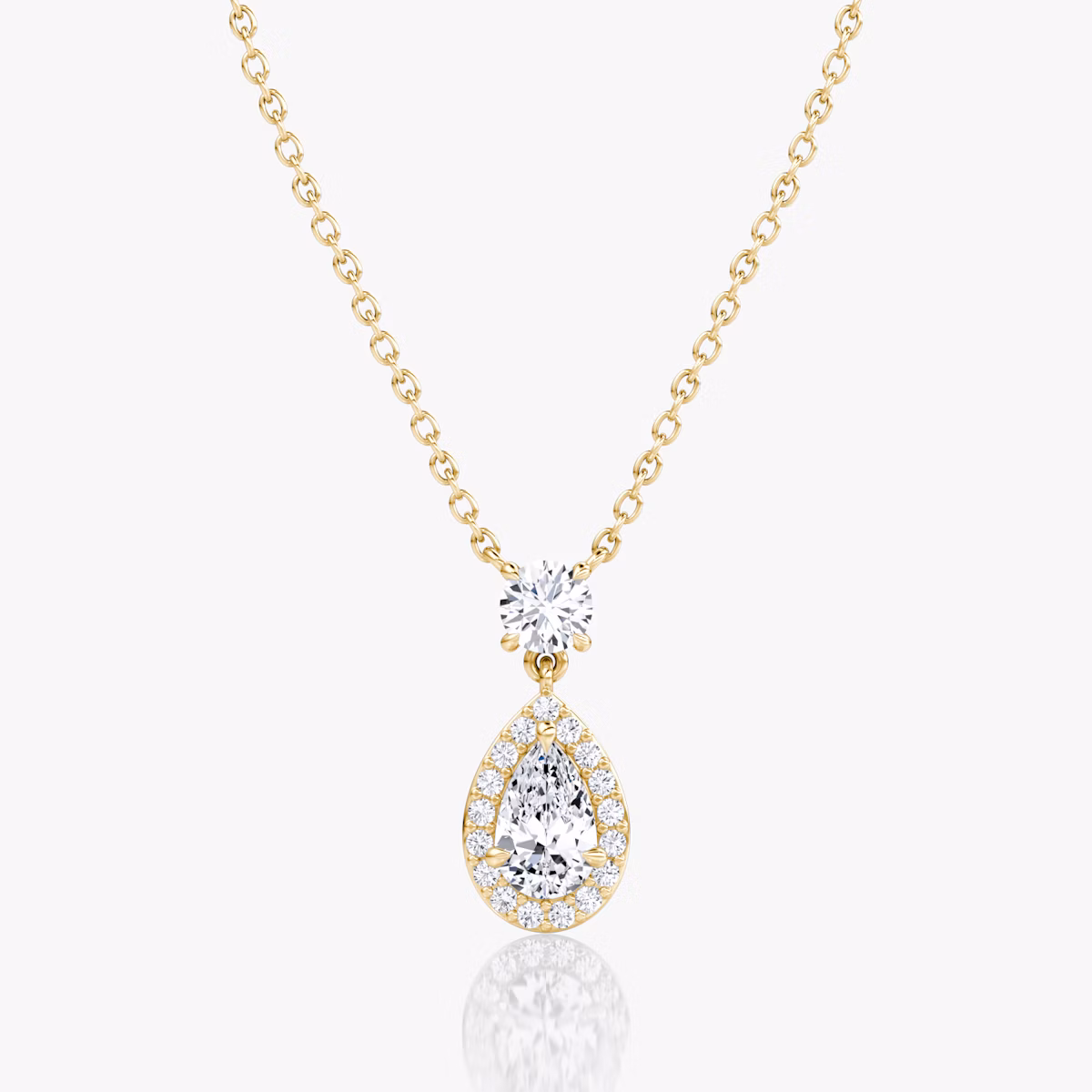 Signature Pear Drop Halo Necklace | Round Brilliant | 14k | Yellow Gold | chainLength: 16-18