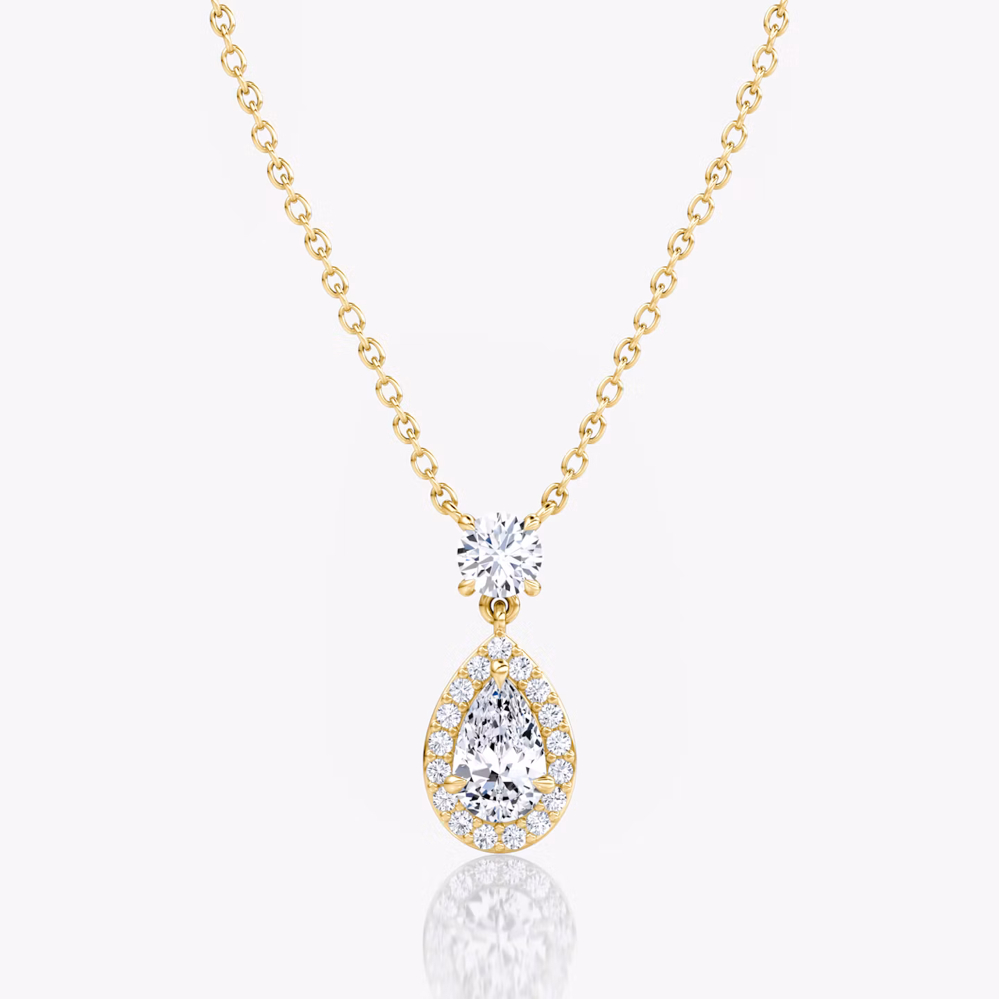 Signature Pear Drop Halo Necklace Round Brilliant | Yellow Gold