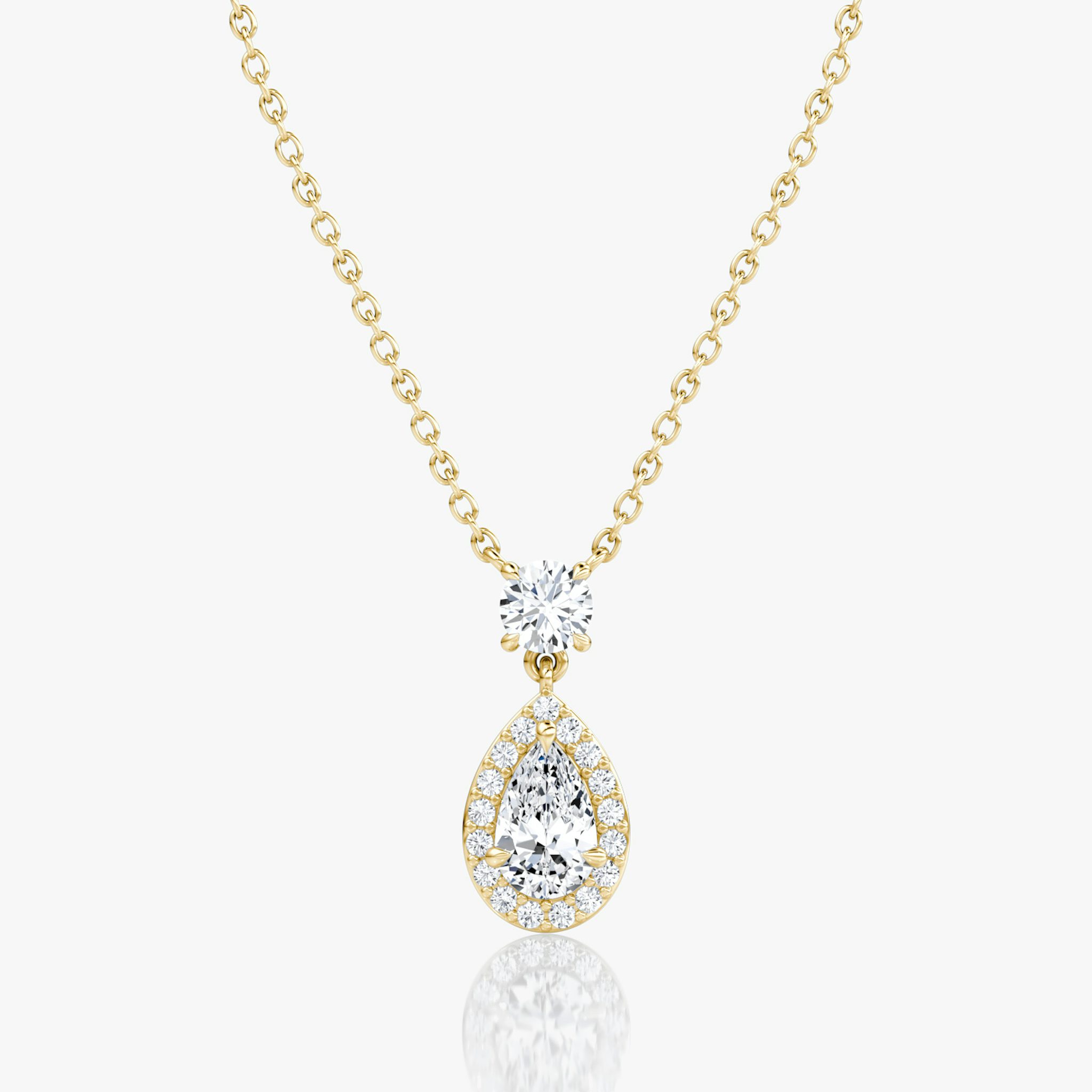Signature Pear Drop Halo Necklace | Round Brilliant | 14k | Yellow Gold | chainLength: 16-18