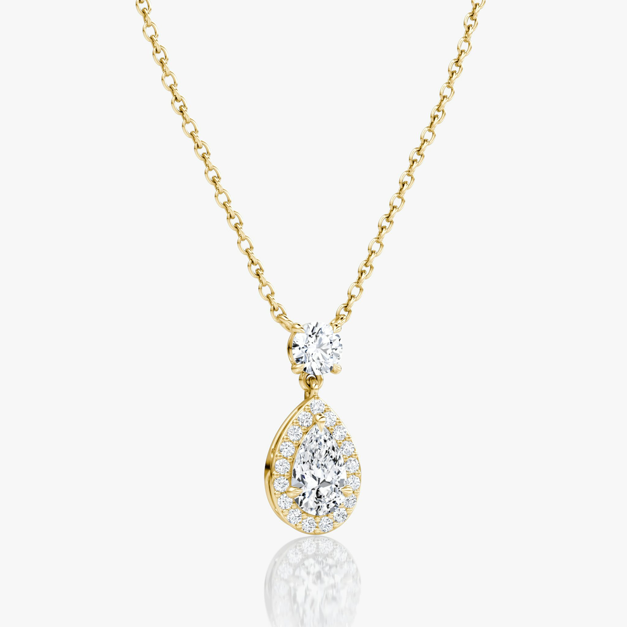 Signature Pear Drop Halo Necklace | Round Brilliant | 14k | Yellow Gold | chainLength: 16-18