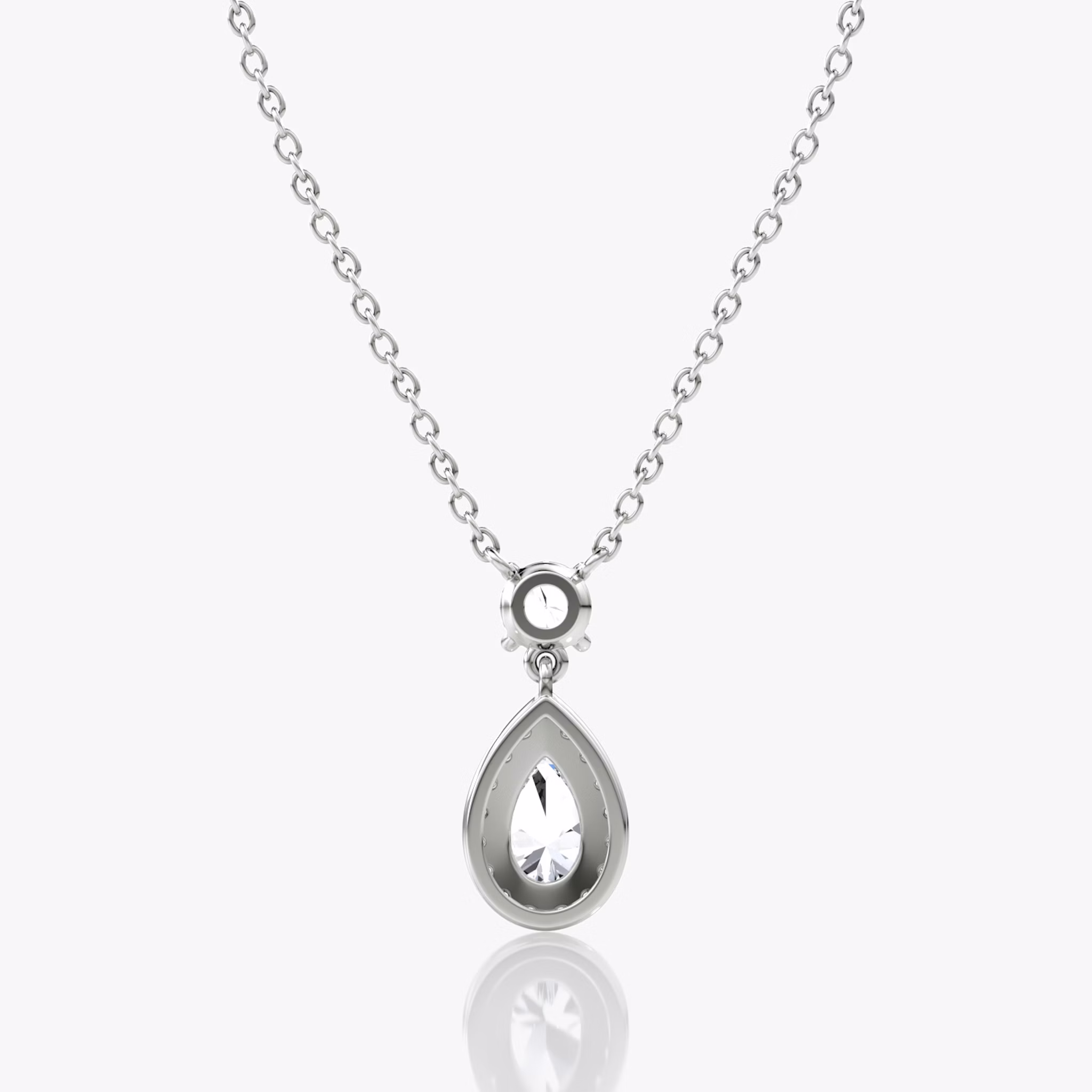 Signature Pear Drop Halo Necklace | Round Brilliant | 14k | White Gold | chainLength: 16-18